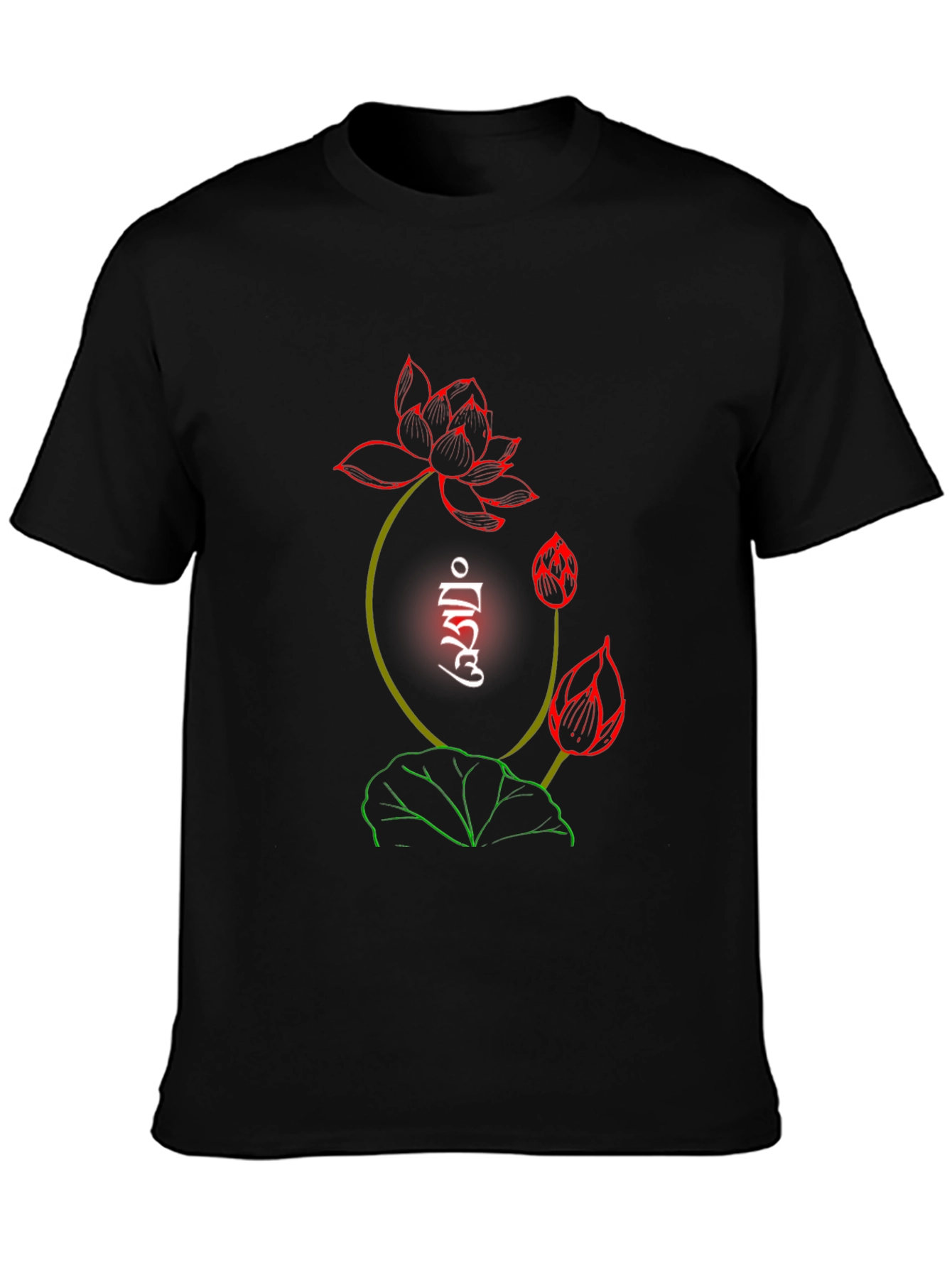Lotus Flower Graphic Print Black T-Shirt