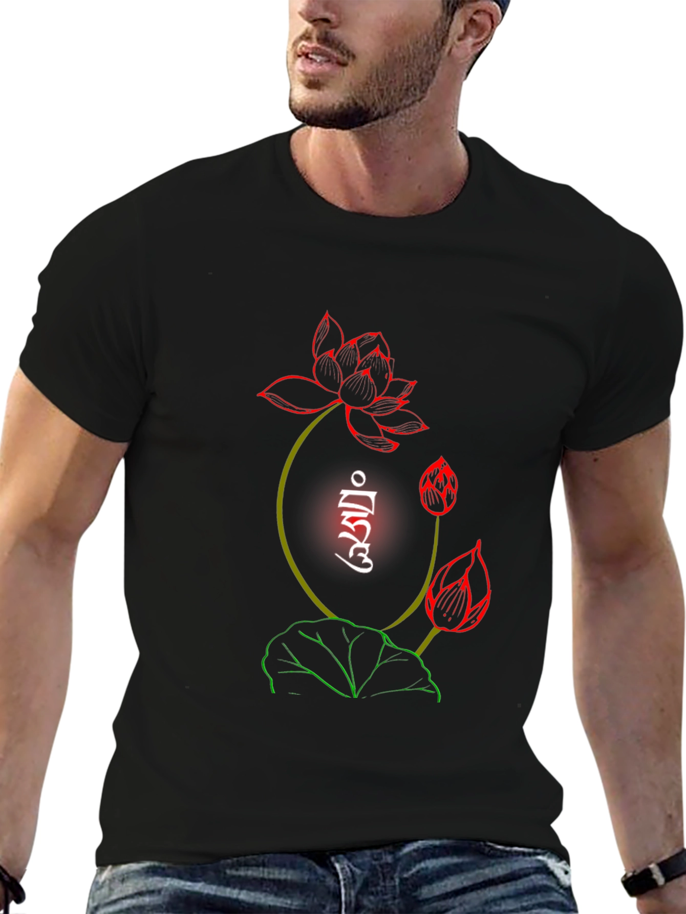 Lotus Flower Graphic Print Black T-Shirt