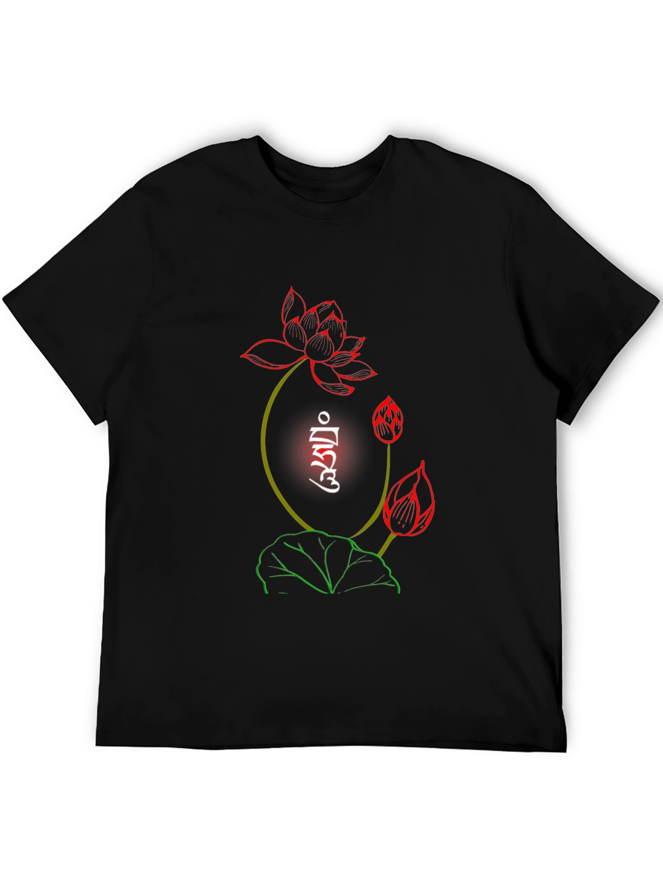 Lotus Flower Graphic Print Black T-Shirt