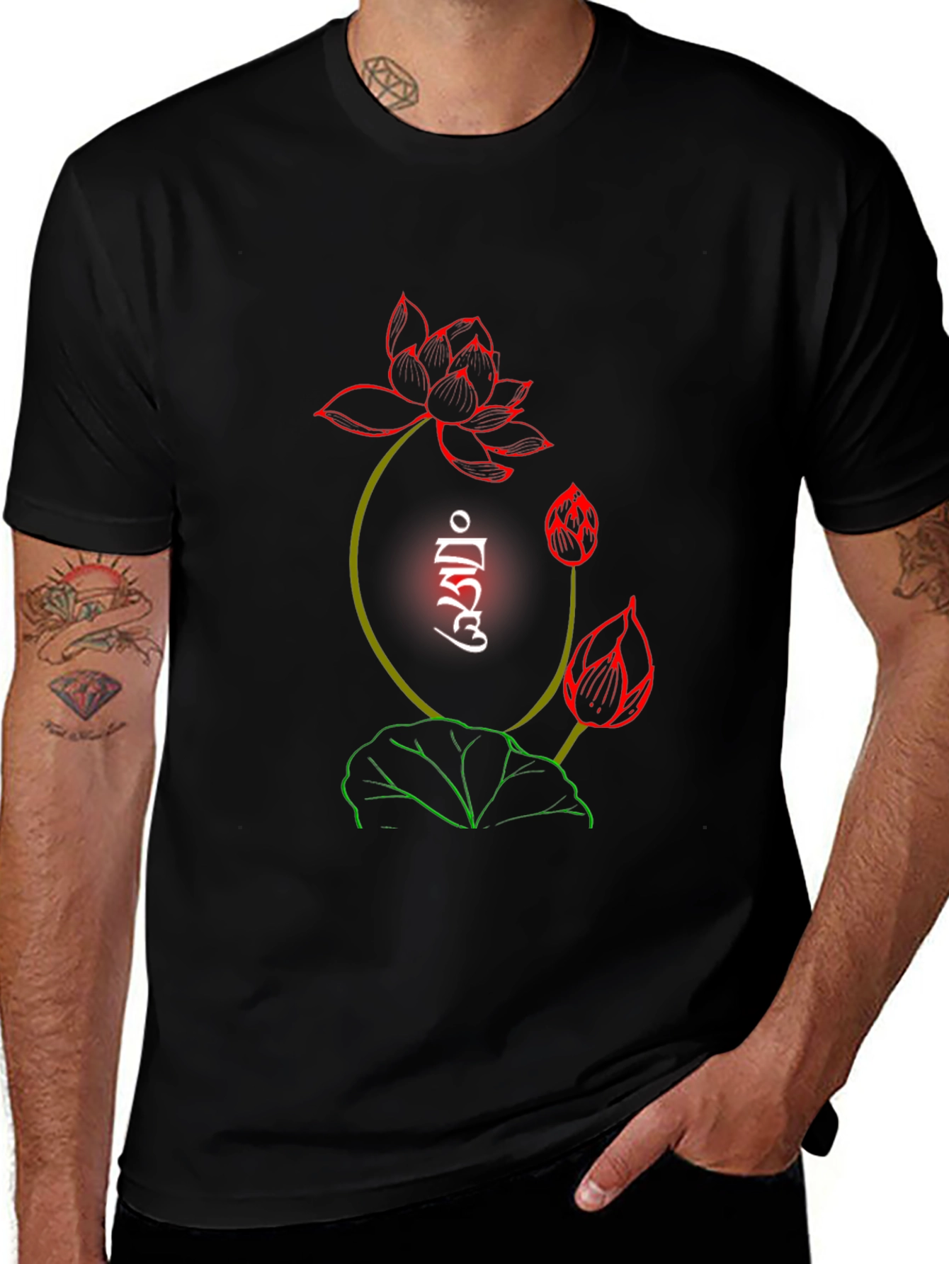 Lotus Flower Graphic Print Black T-Shirt