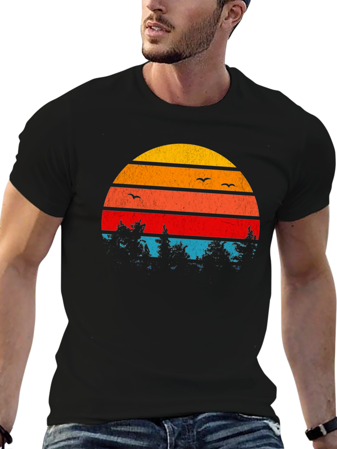 Retro Sunset Trees Graphic T-Shirt