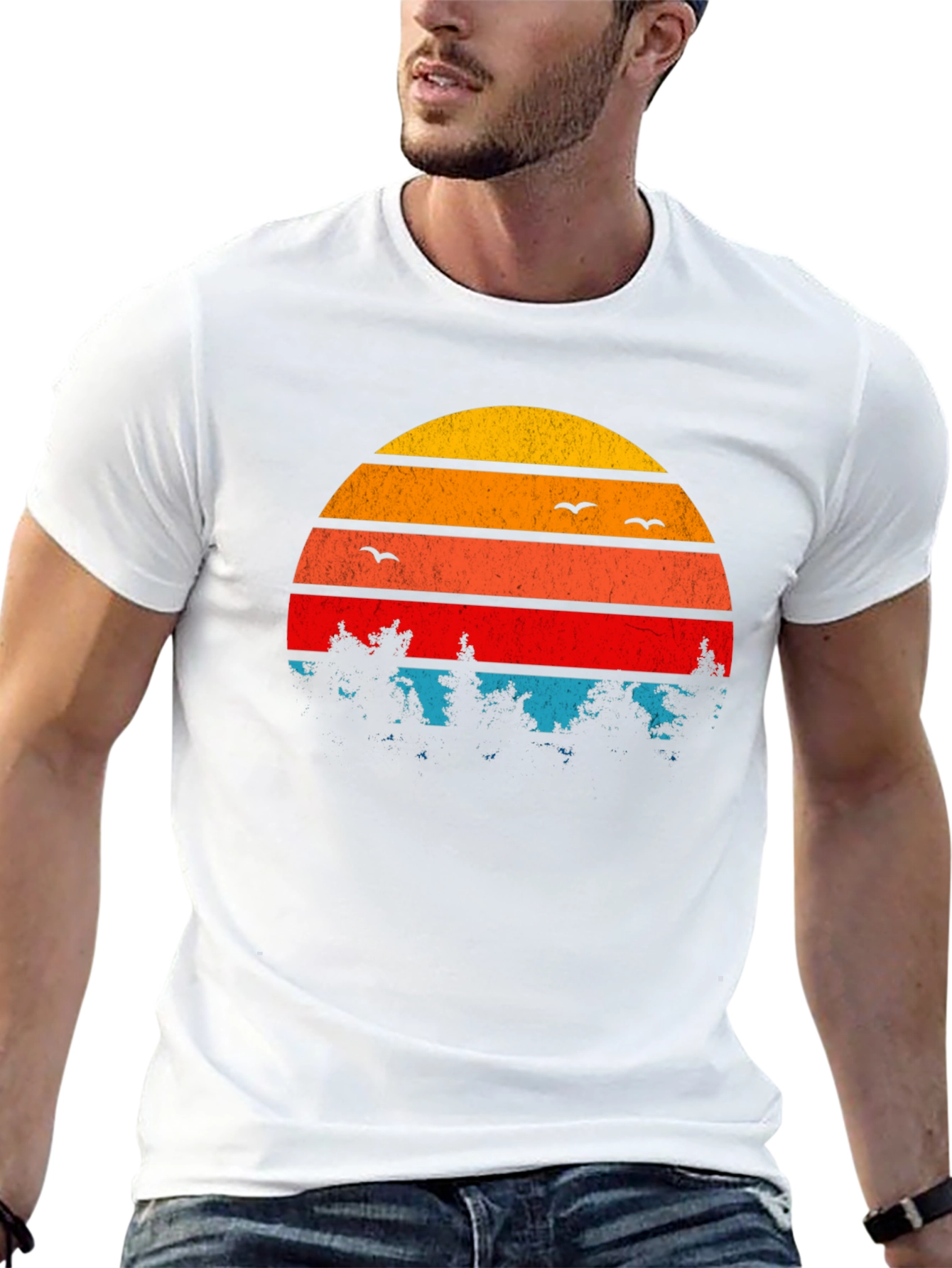 Retro Sunset Trees Graphic T-Shirt