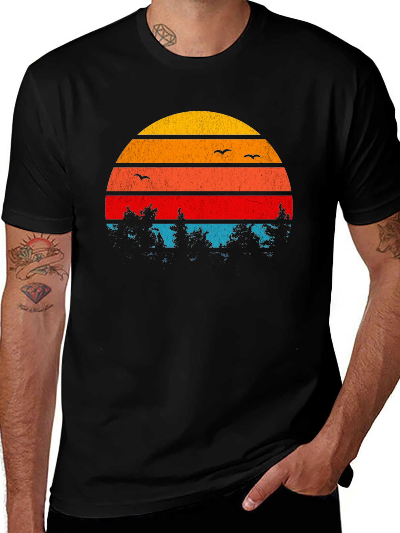 Retro Sunset Trees Graphic T-Shirt