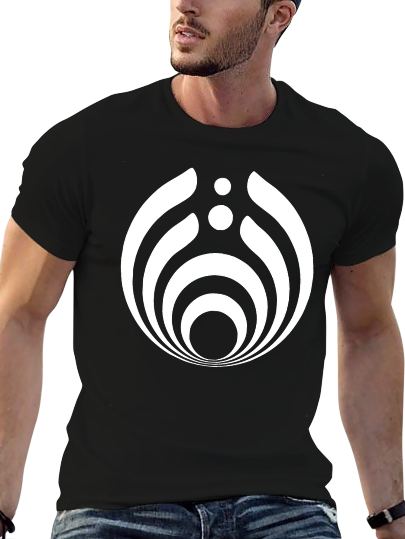 Modern Geometric Graphic Tee - Black