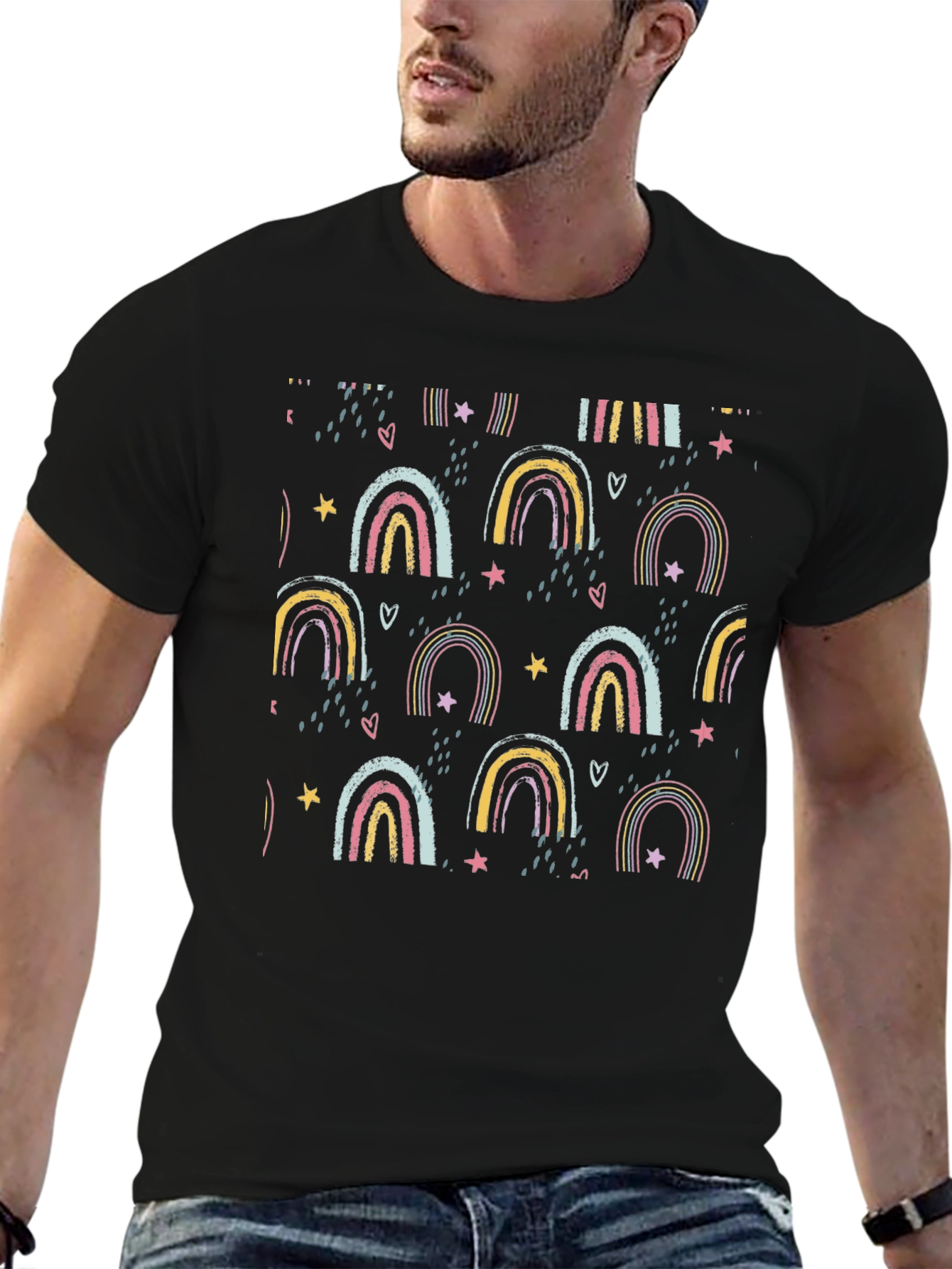 Rainbow Pattern Black T-Shirt