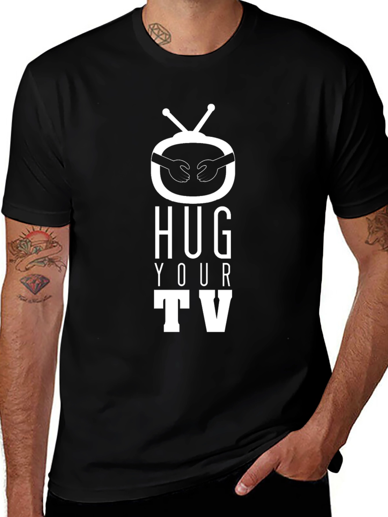 Hug Your TV T-Shirt - Black Graphic Tee