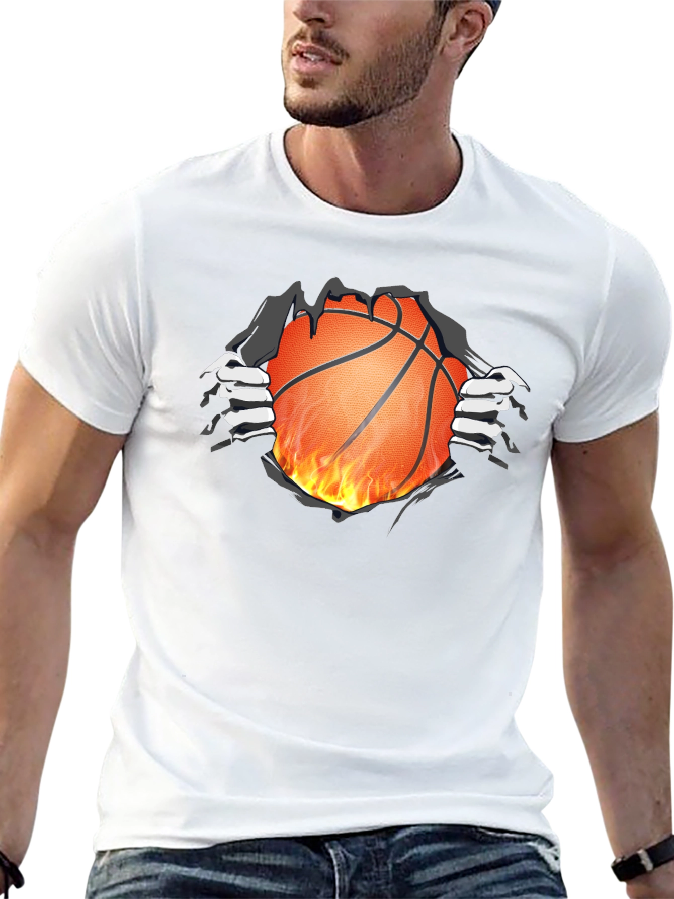 Fiery Basketball Graphic T-Shirt