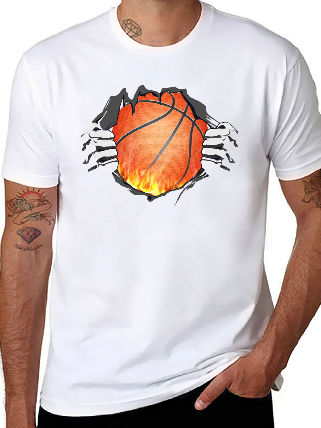 Fiery Basketball Graphic T-Shirt