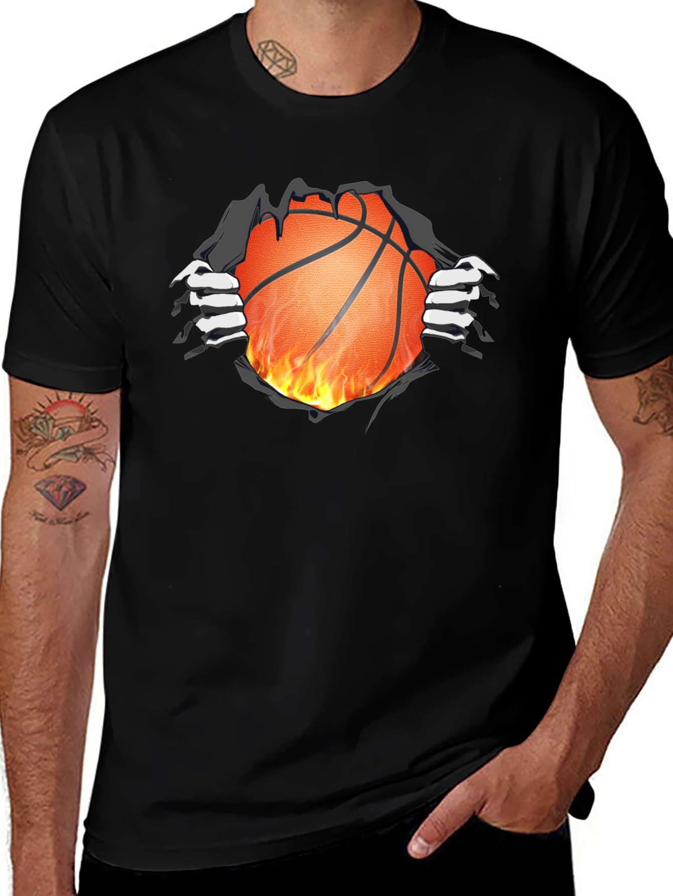 Fiery Basketball Graphic T-Shirt