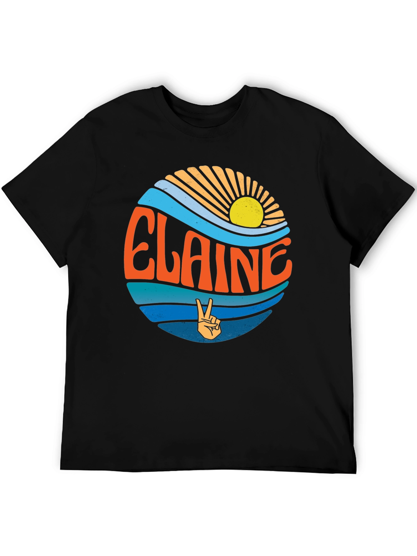 Elaine Retro T-Shirt - Peace Sign & Sunset Design