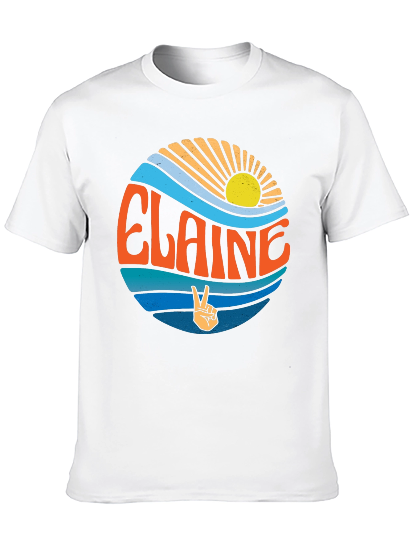 Elaine Retro T-Shirt - Peace Sign & Sunset Design