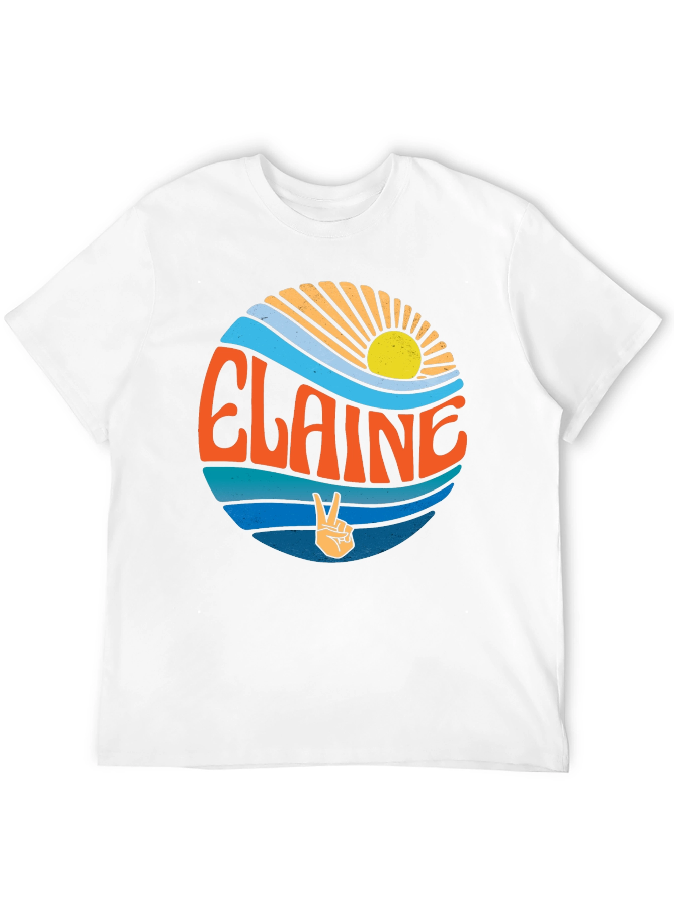 Elaine Retro T-Shirt - Peace Sign & Sunset Design
