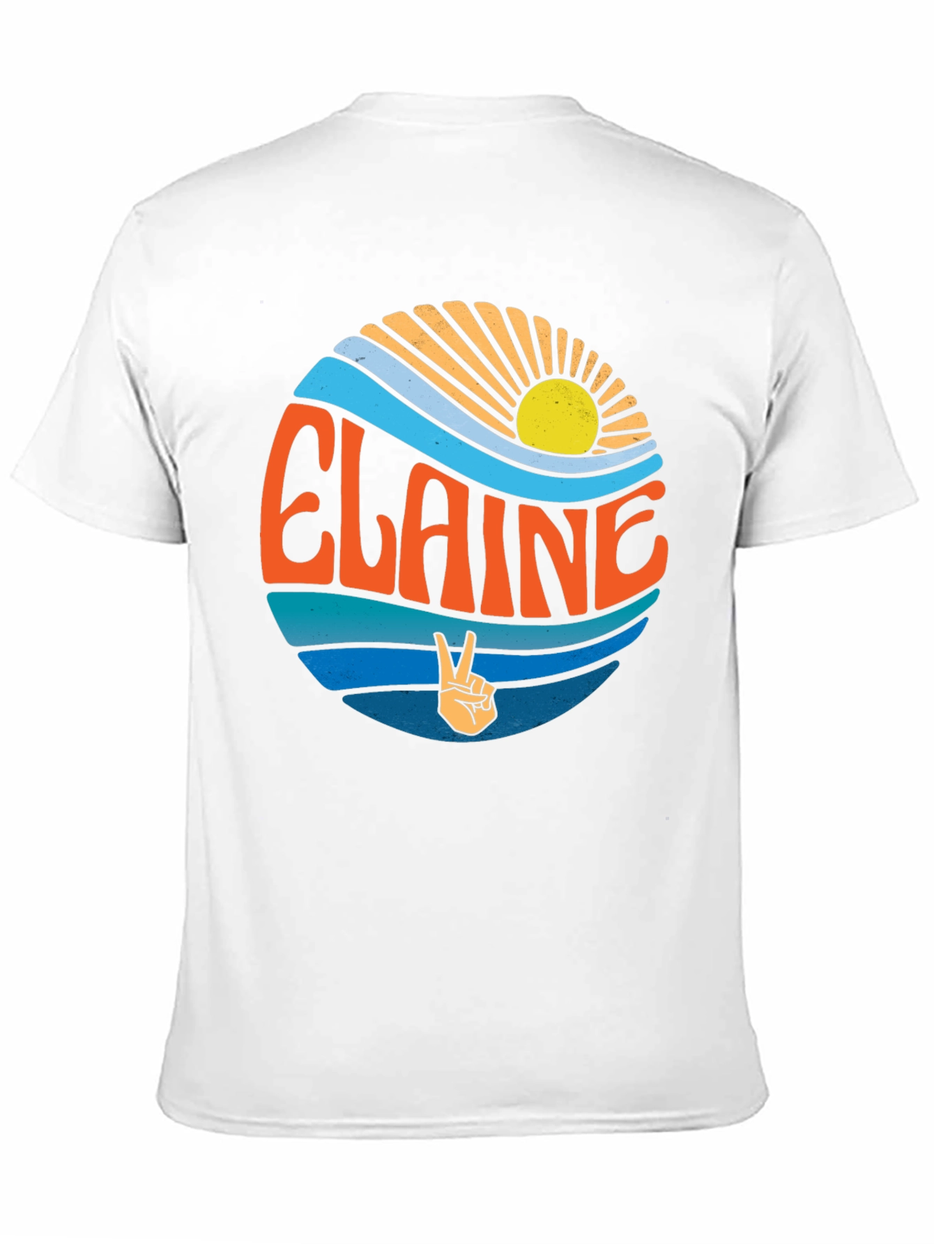 Elaine Retro T-Shirt - Peace Sign & Sunset Design