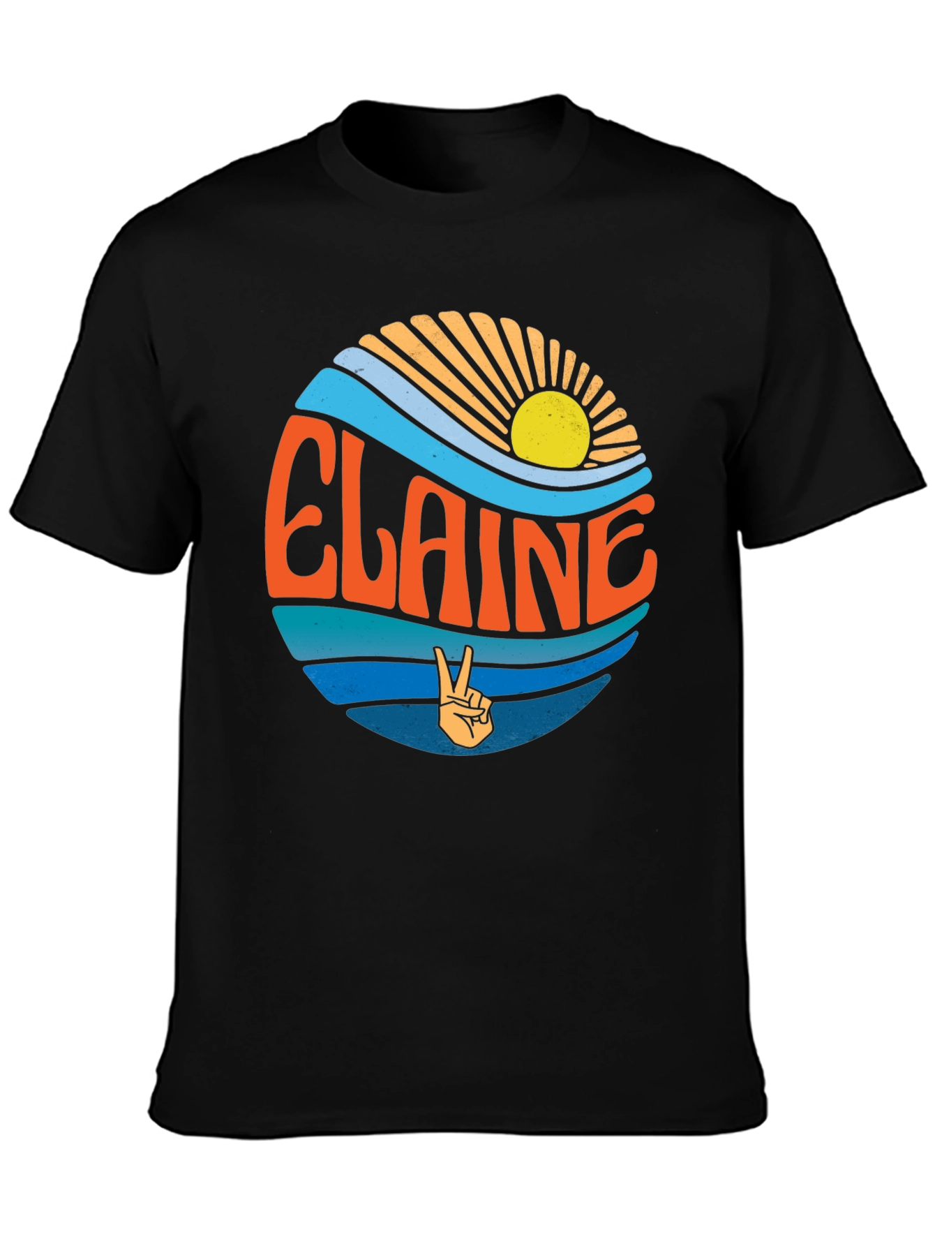 Elaine Retro T-Shirt - Peace Sign & Sunset Design