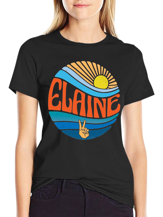 Elaine Retro T-Shirt - Peace Sign & Sunset Design