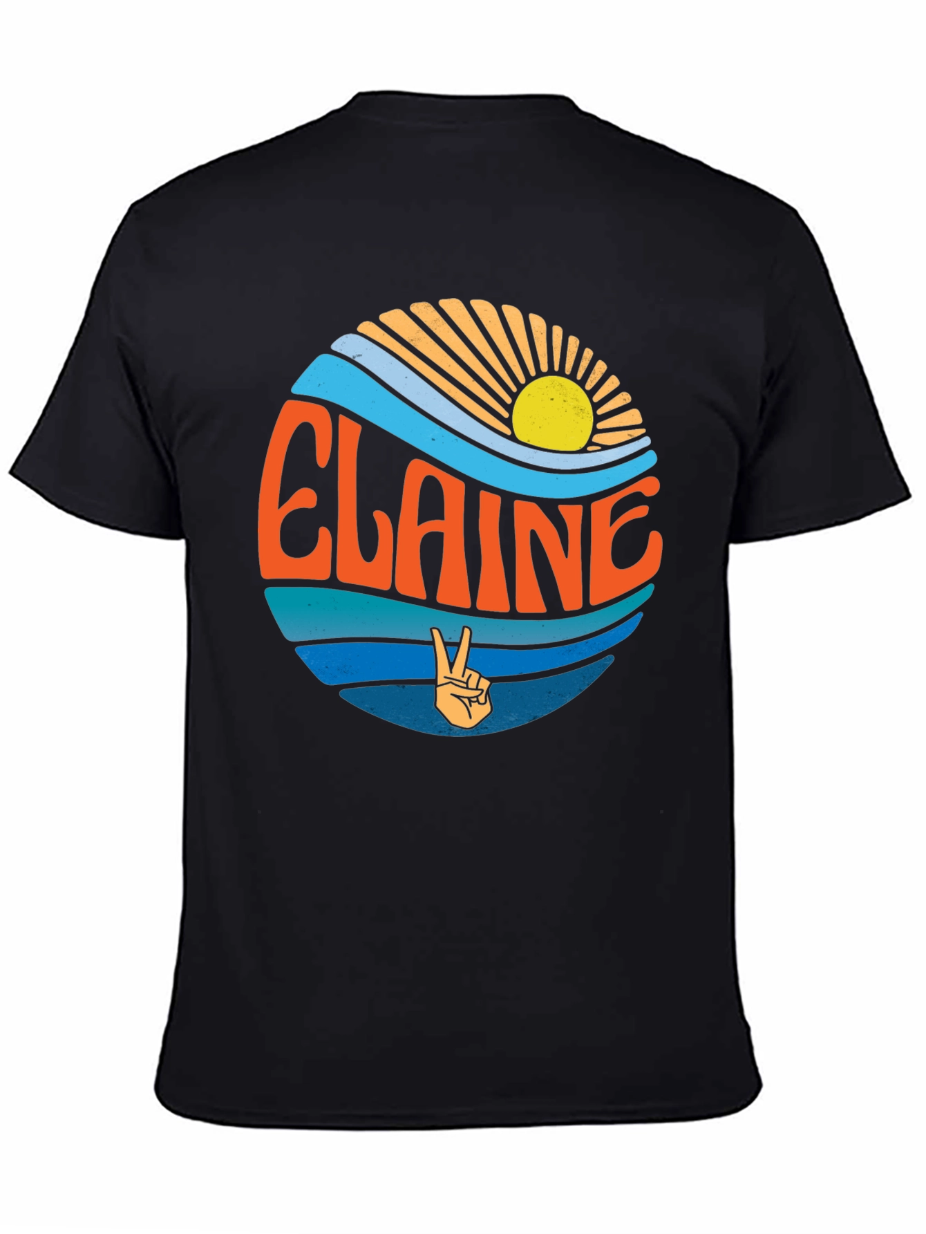 Elaine Retro T-Shirt - Peace Sign & Sunset Design