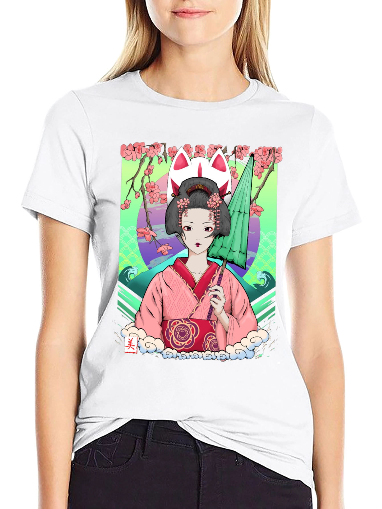 Geisha Girl Graphic Tee - Unique Anime Style