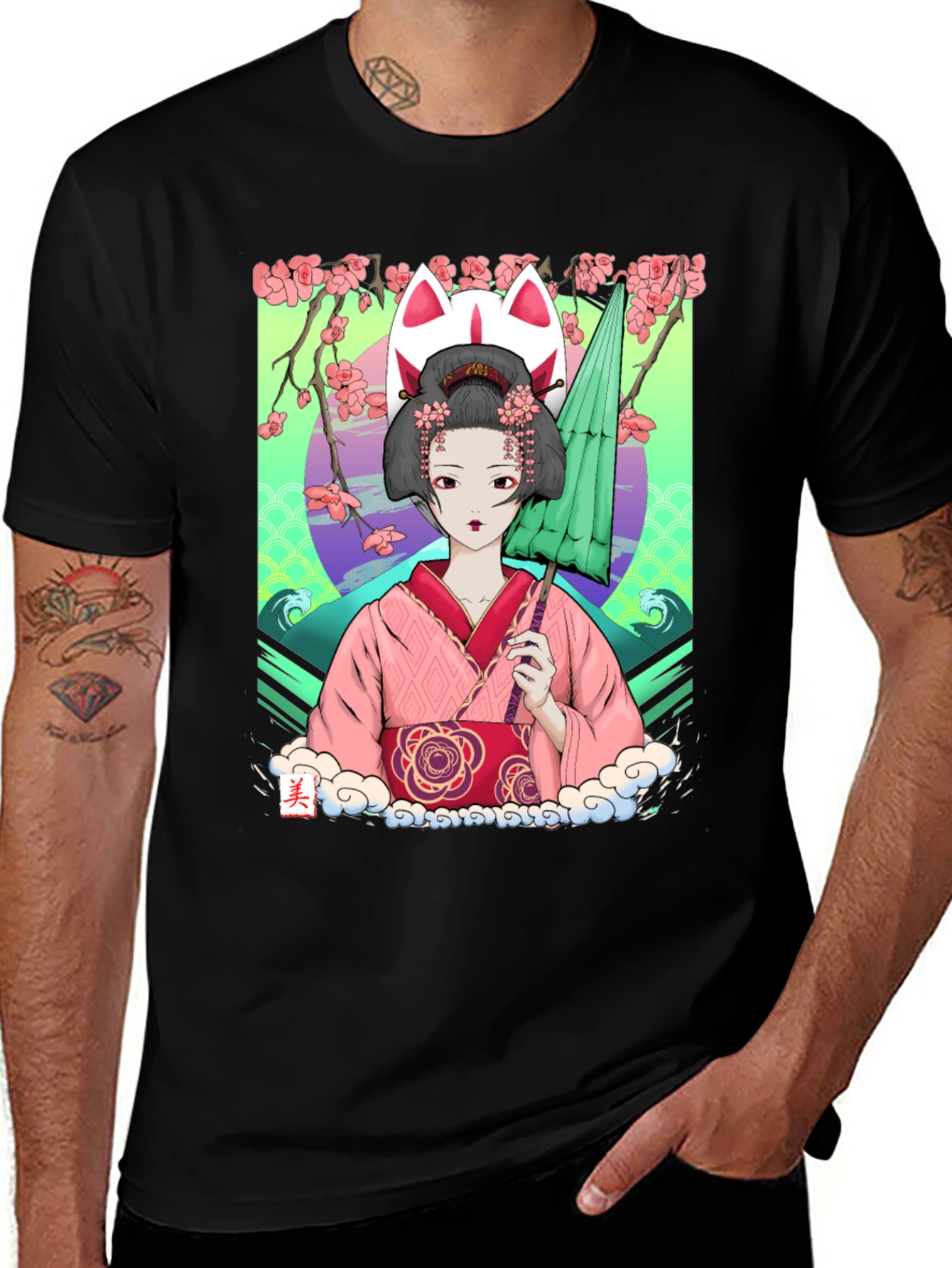 Geisha Girl Graphic Tee - Unique Anime Style