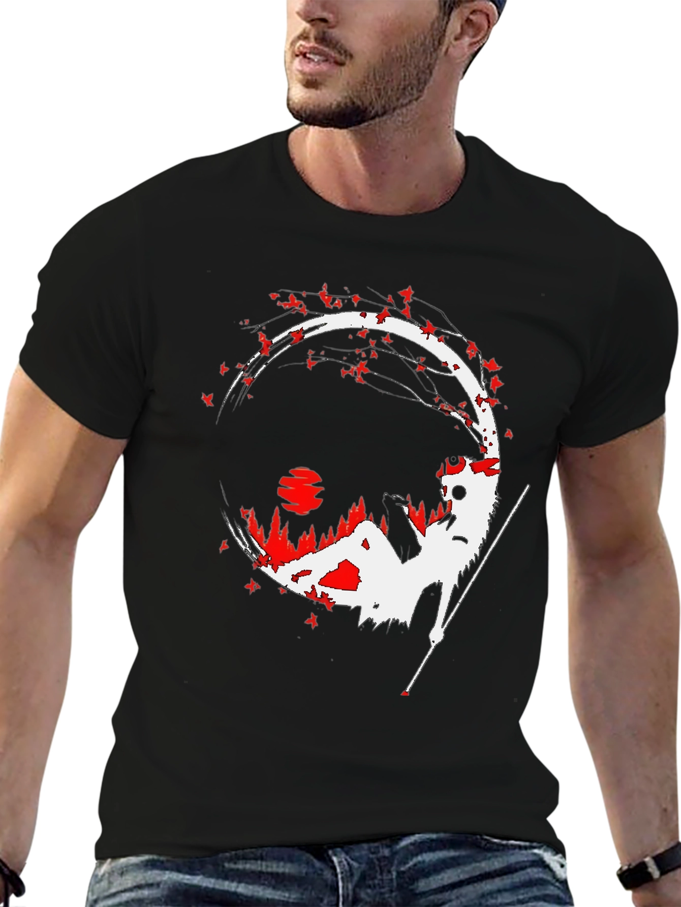 Samurai Silhouette Graphic Tee - Mens Black T-Shirt