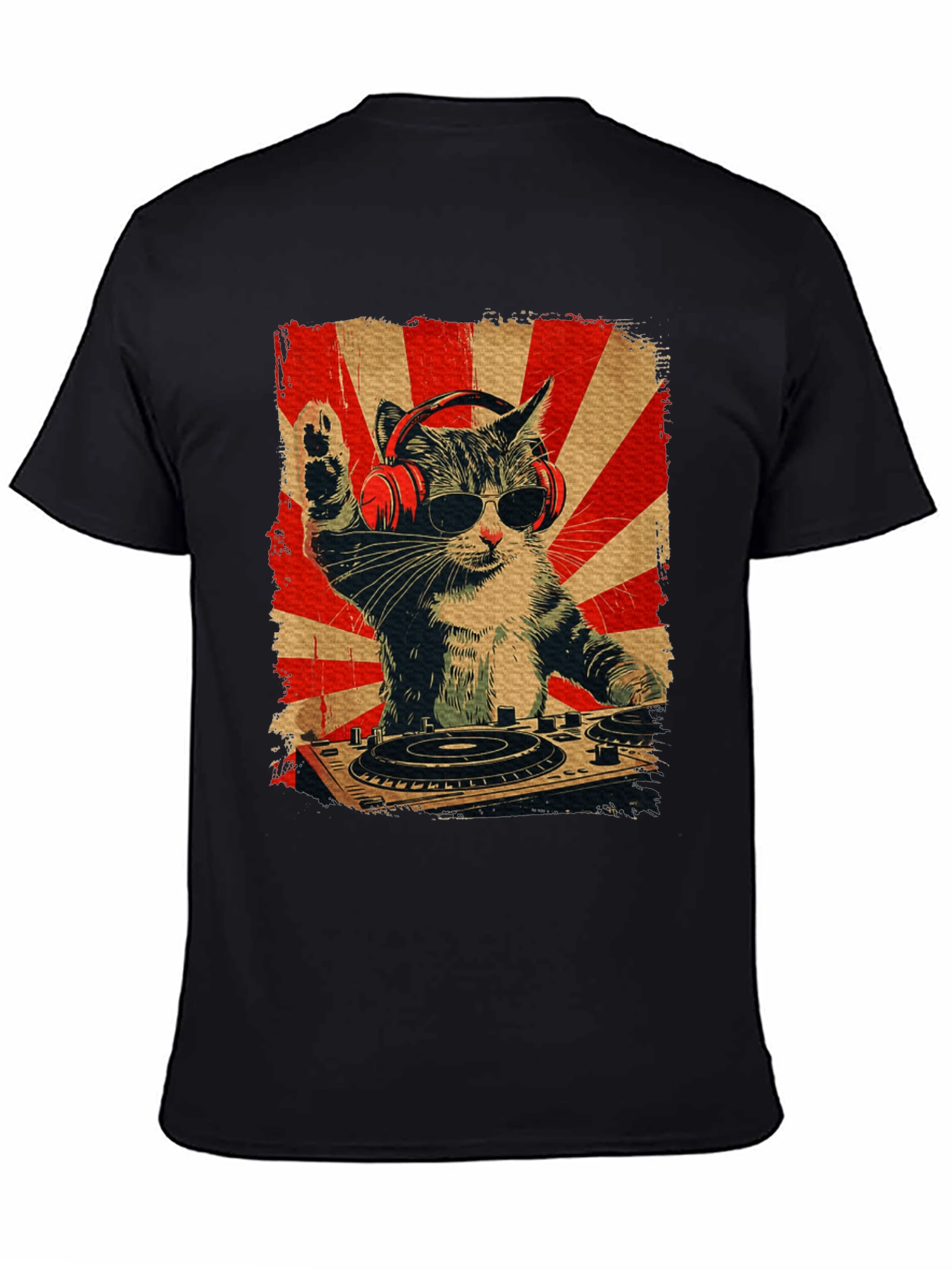 DJ Cat Graphic Tee - Black T-Shirt