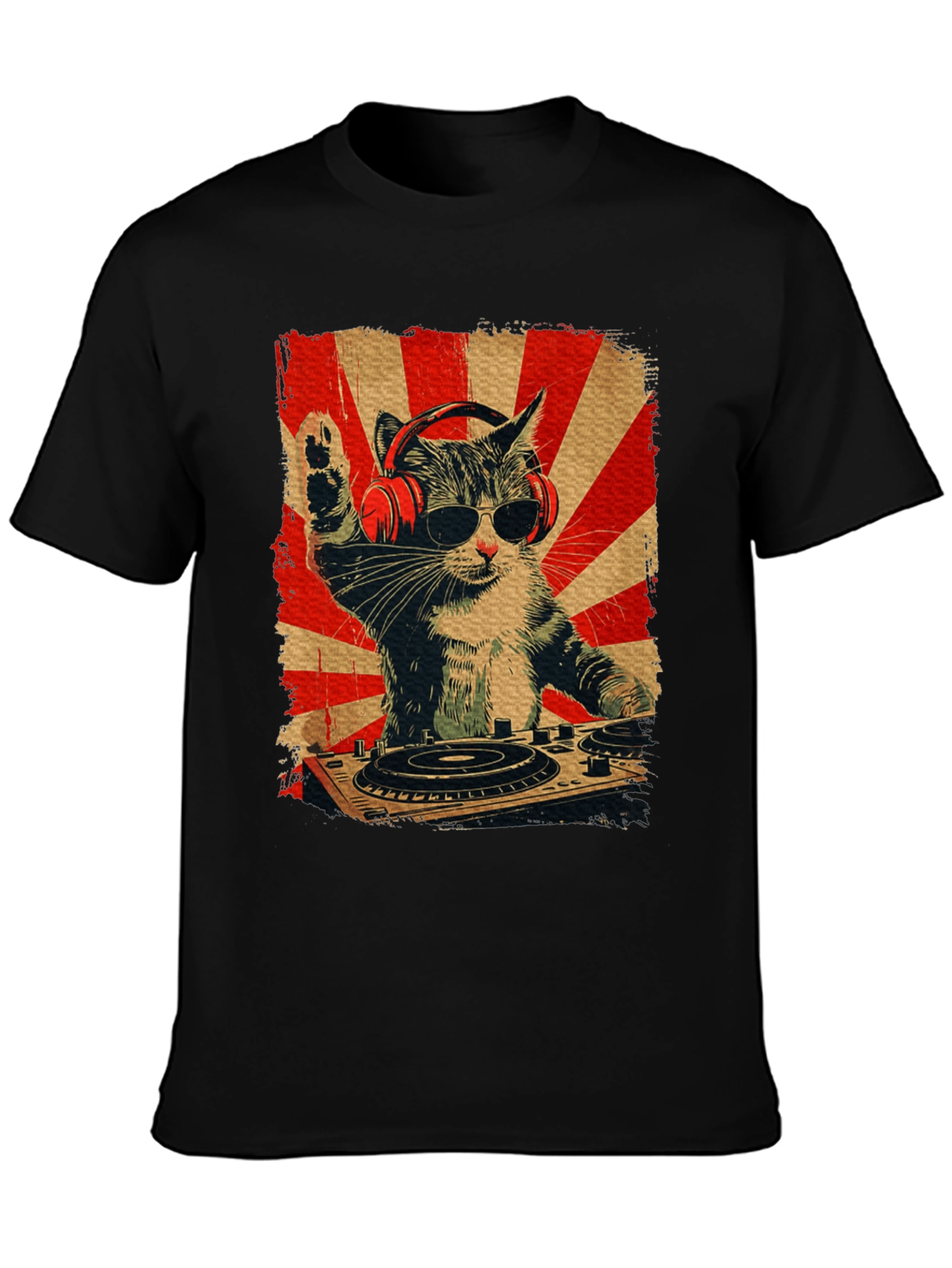 DJ Cat Graphic Tee - Black T-Shirt