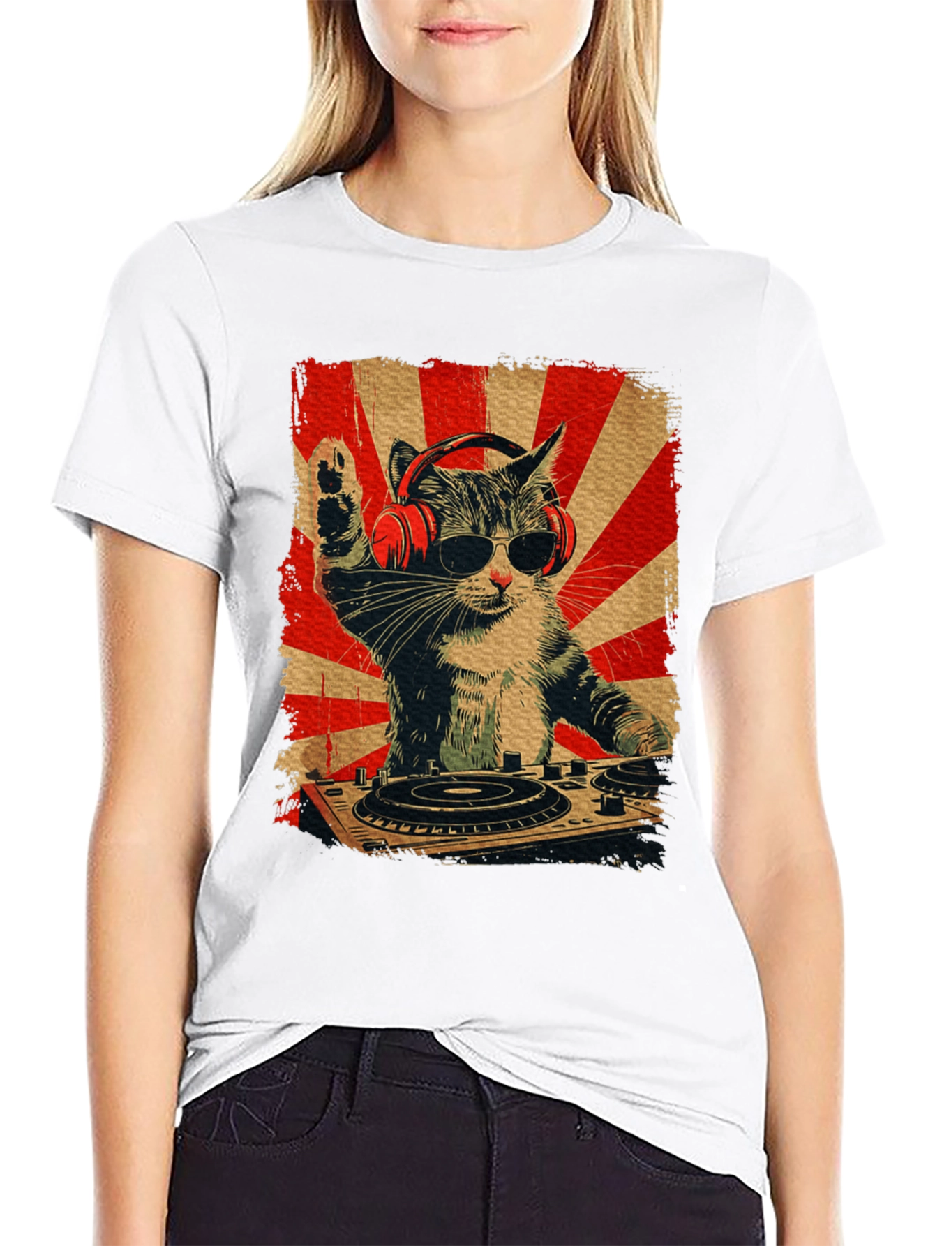 DJ Cat Graphic Tee - Black T-Shirt