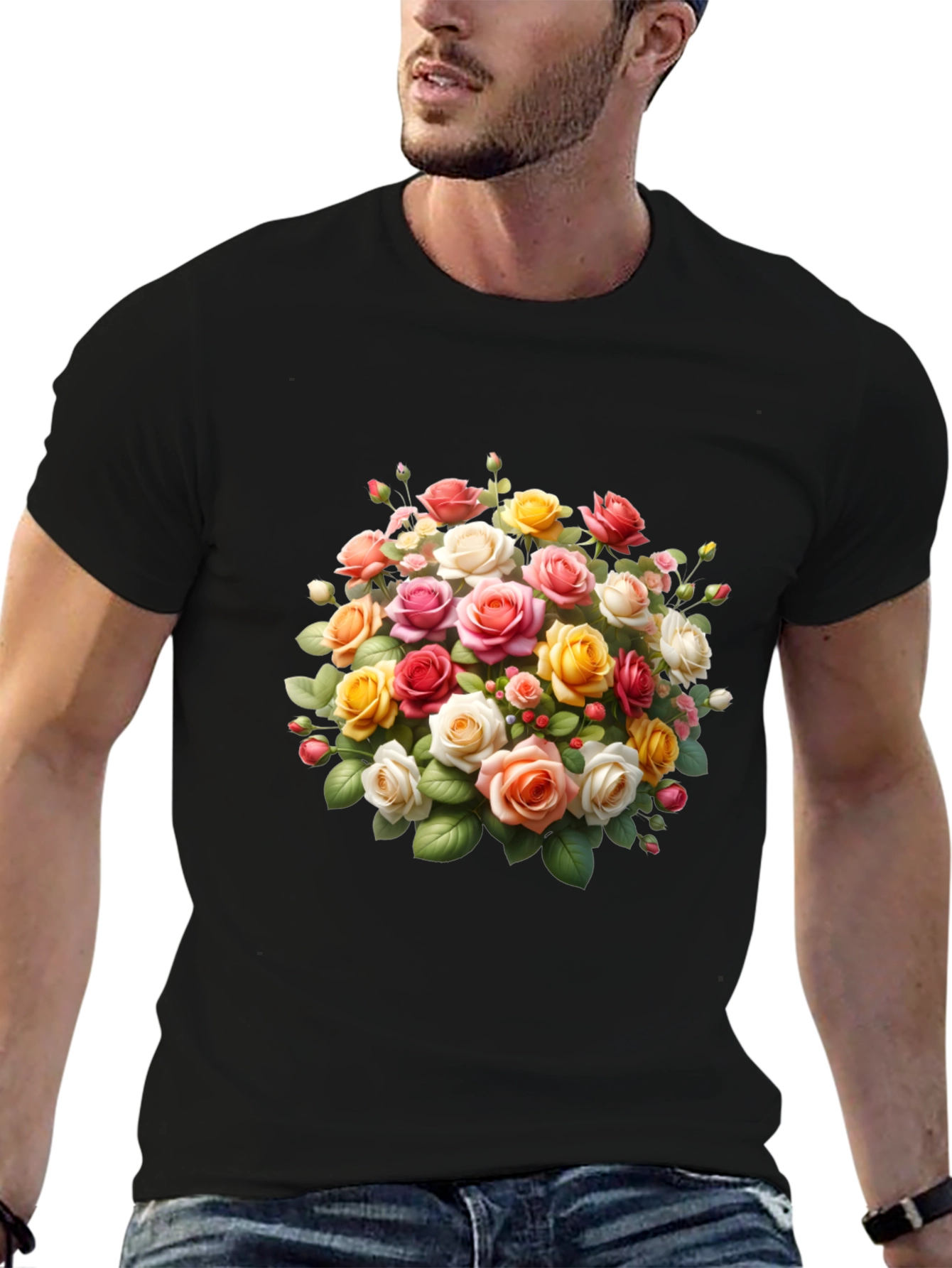 Floral Roses Graphic Black T-Shirt