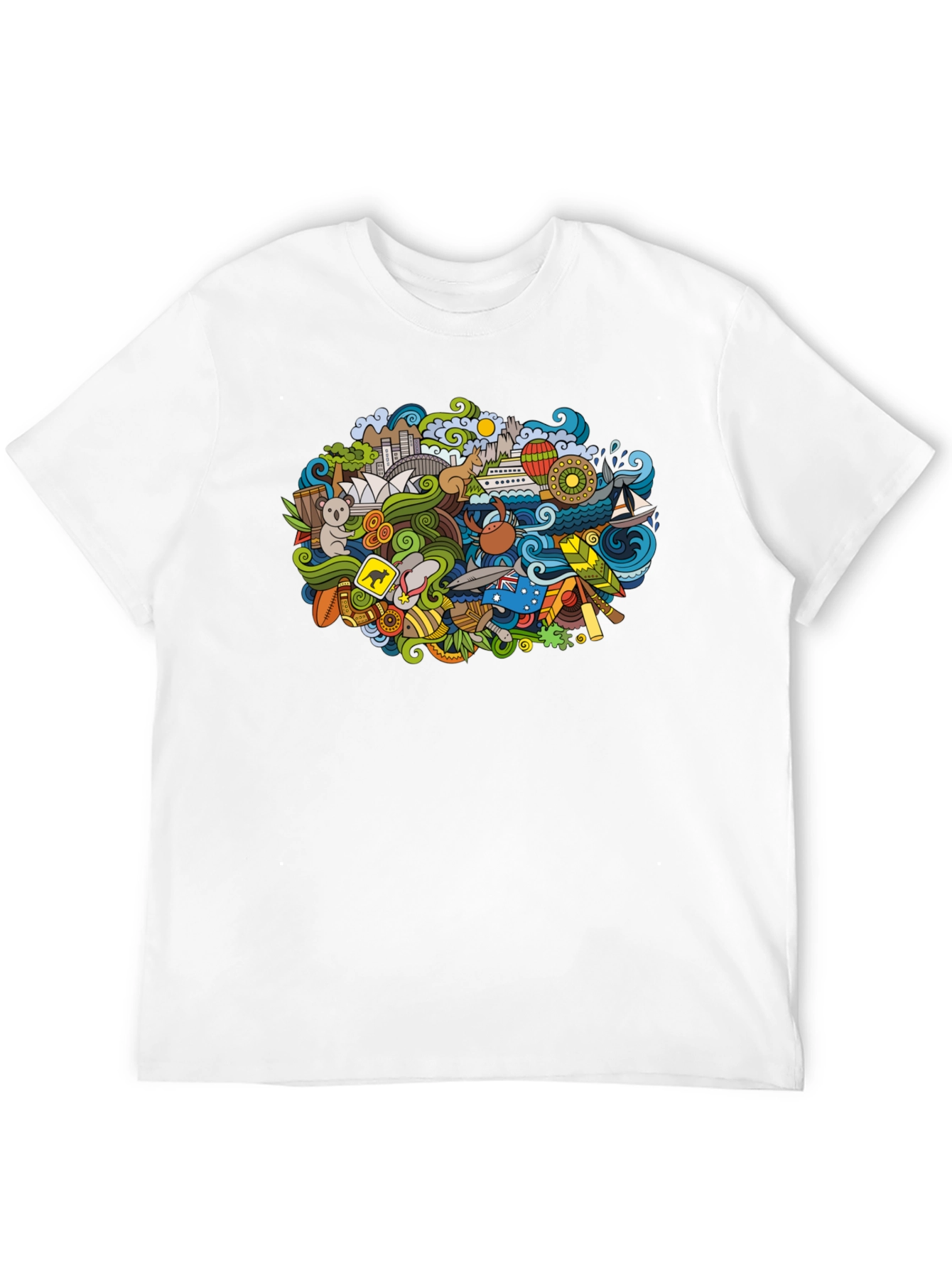 Australia Doodle Art Black T-Shirt