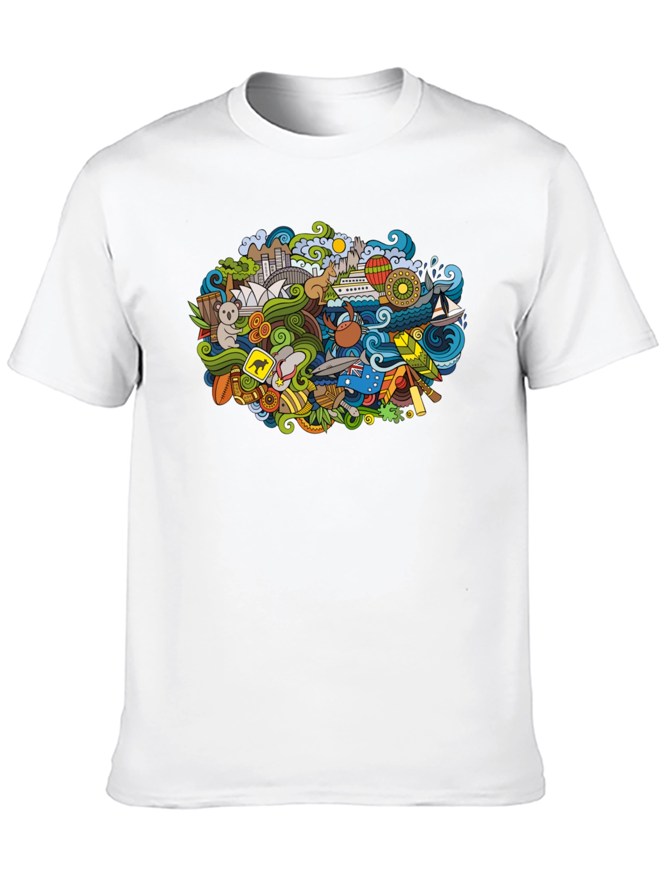 Australia Doodle Art Black T-Shirt