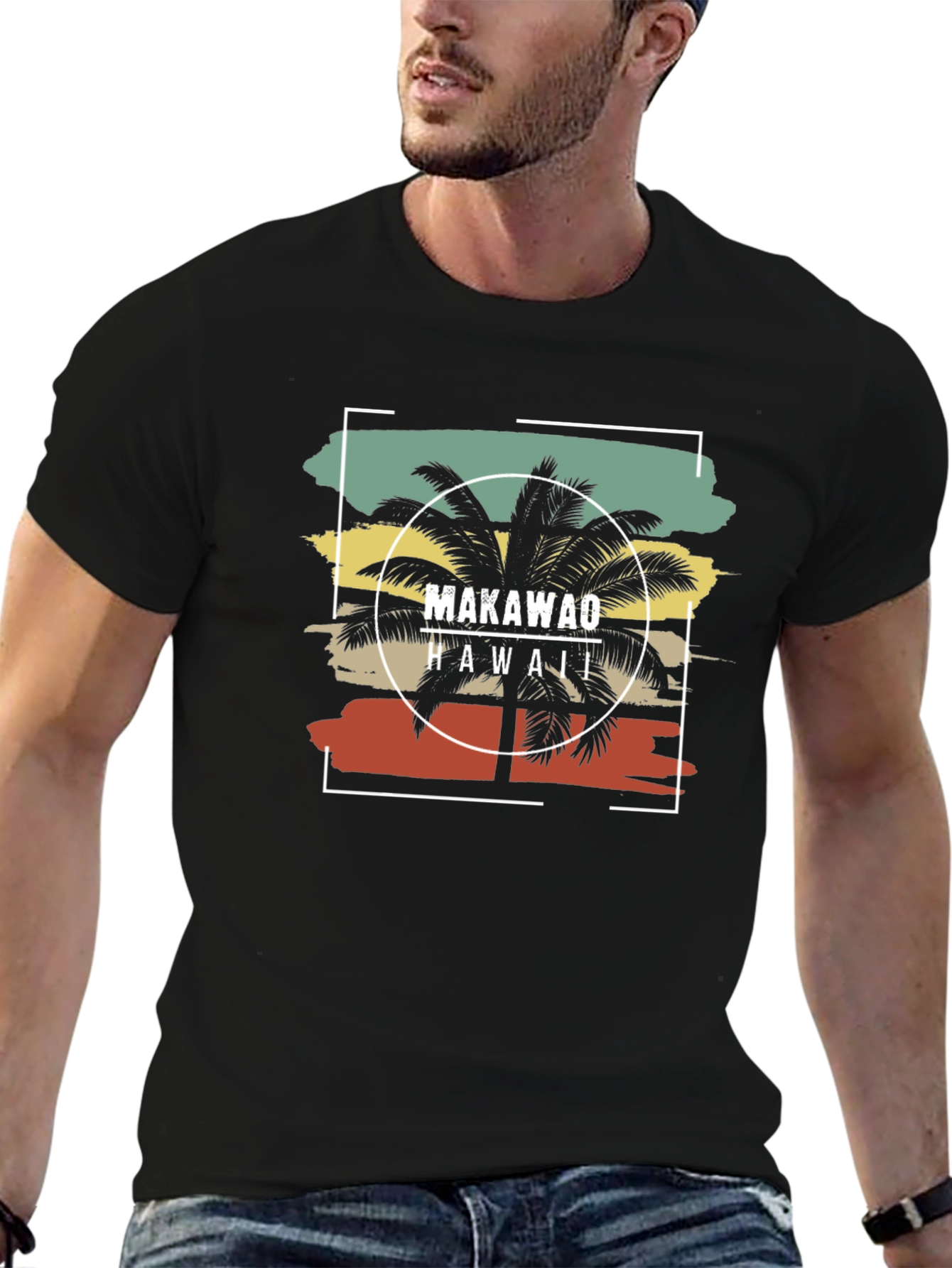 Makawao Hawaii Palm Tree Black T-Shirt