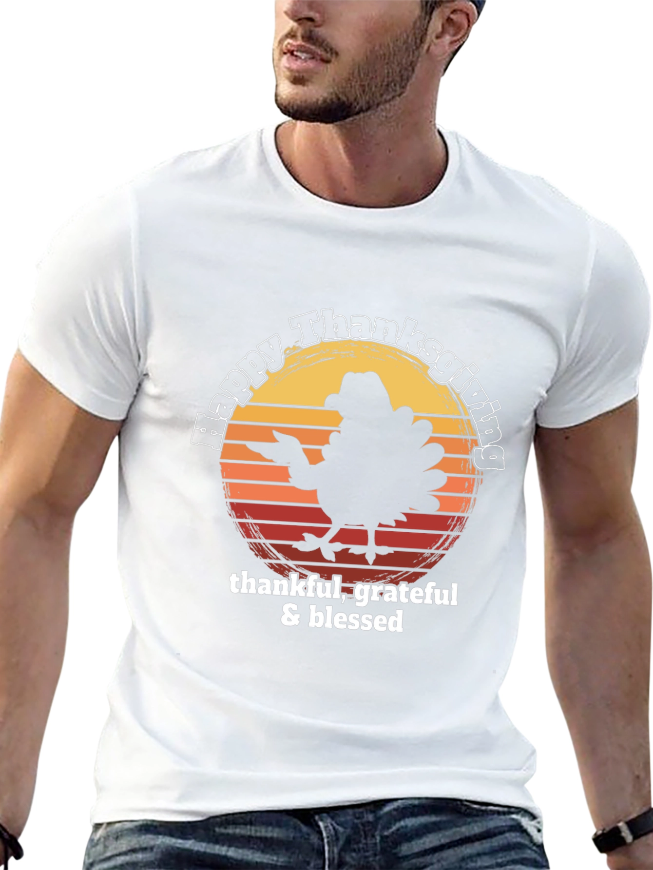 Happy Thanksgiving Turkey T-Shirt - Thankful Grateful Blessed