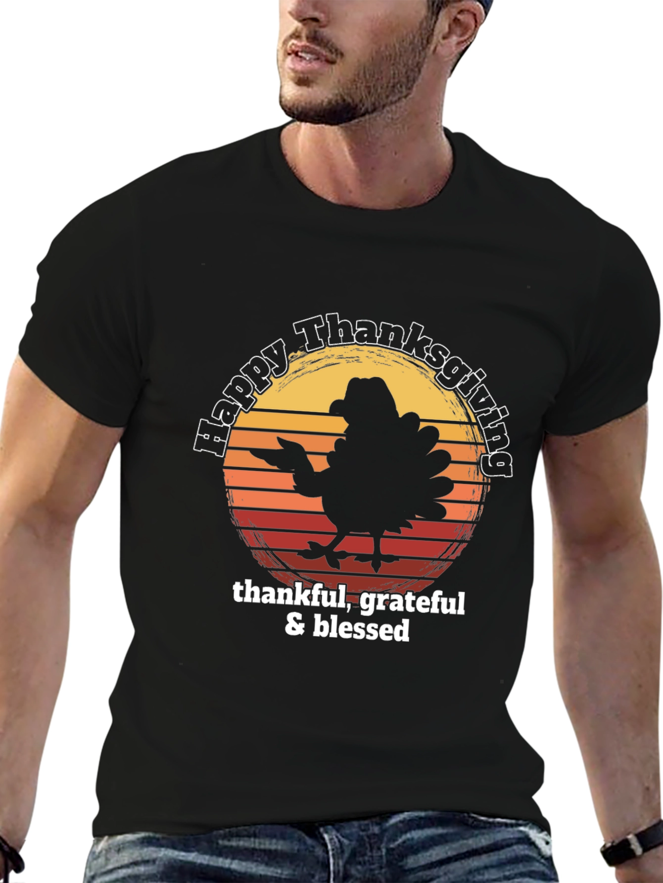 Happy Thanksgiving Turkey T-Shirt - Thankful Grateful Blessed