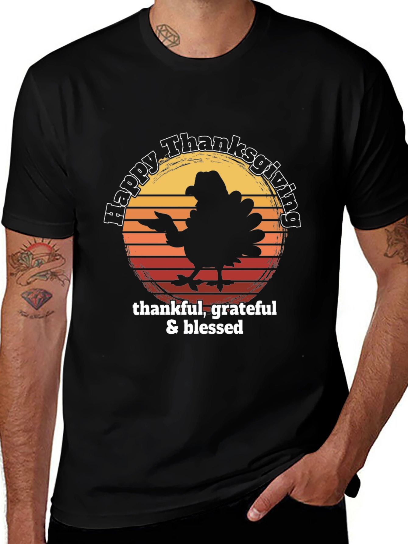 Happy Thanksgiving Turkey T-Shirt - Thankful Grateful Blessed
