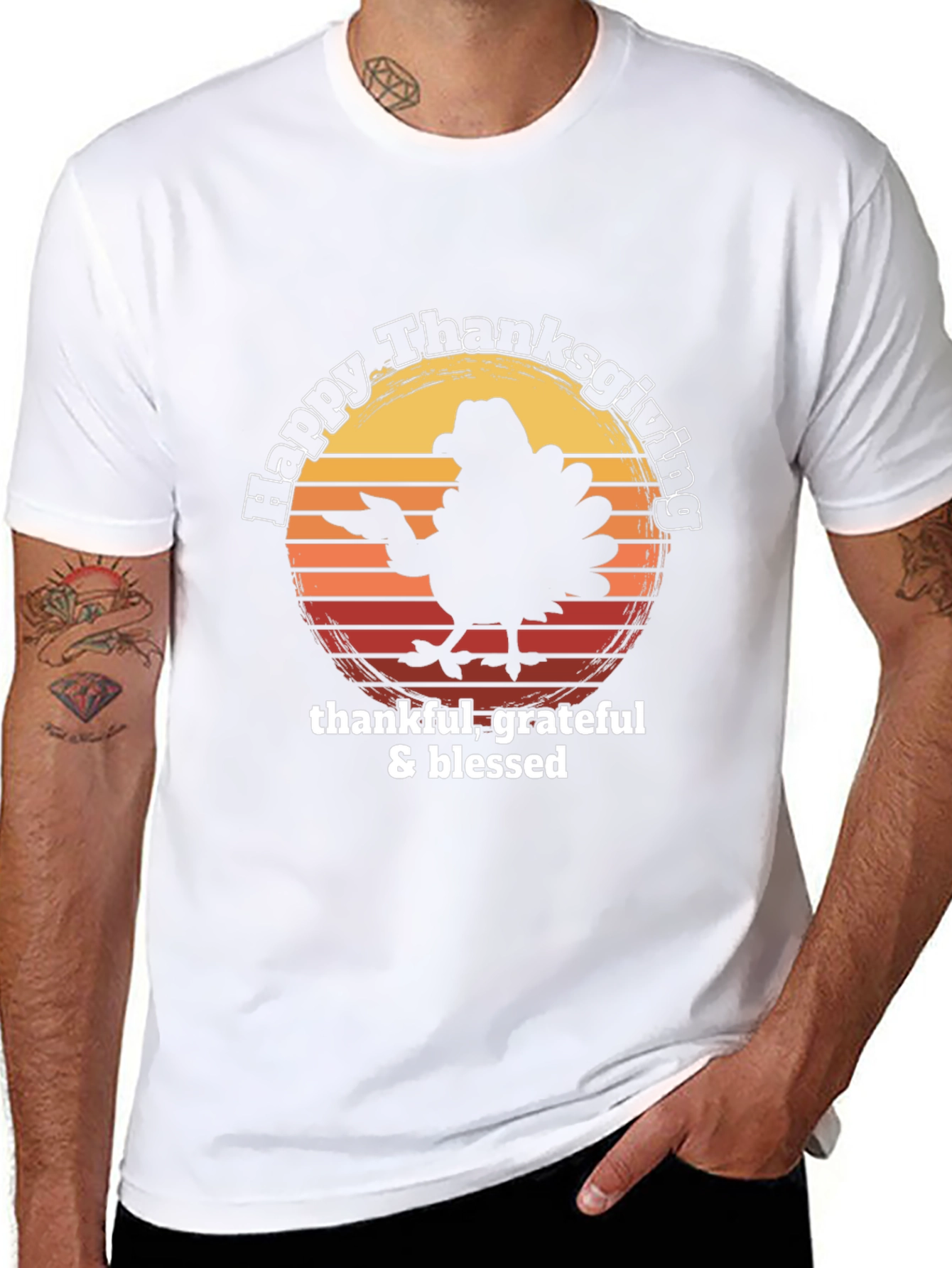 Happy Thanksgiving Turkey T-Shirt - Thankful Grateful Blessed