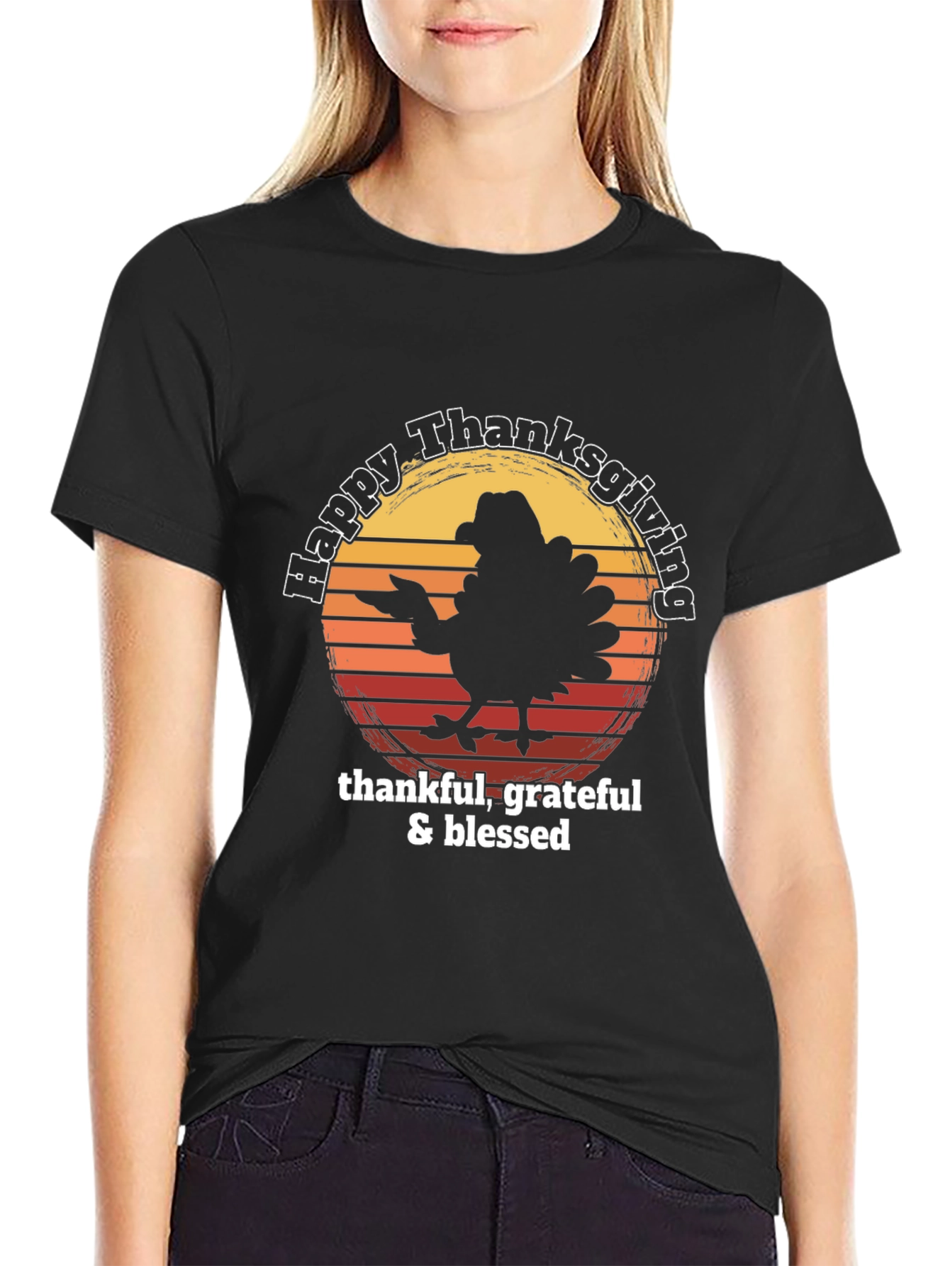 Happy Thanksgiving Turkey T-Shirt - Thankful Grateful Blessed
