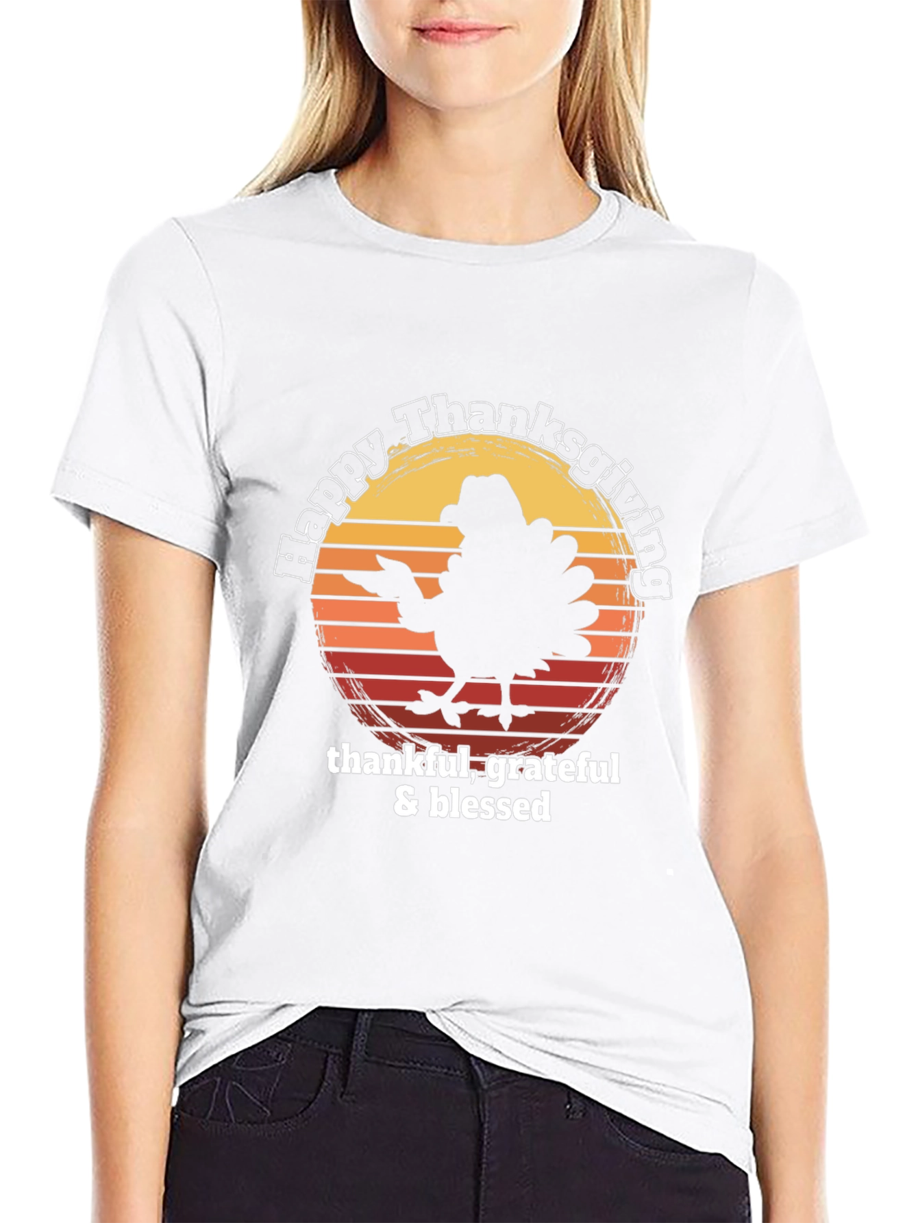 Happy Thanksgiving Turkey T-Shirt - Thankful Grateful Blessed