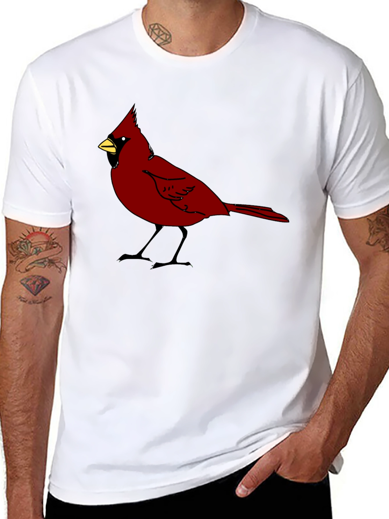 Cardinal Bird Graphic Tee - Black Cotton T-Shirt