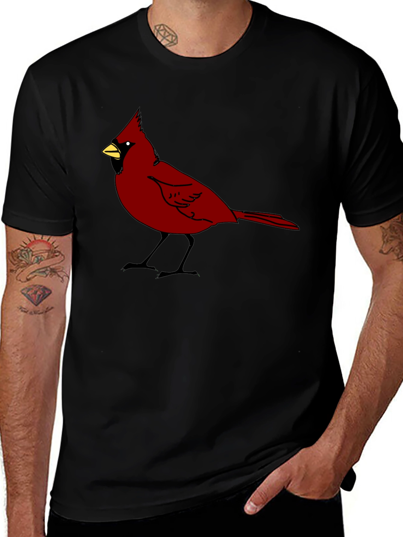 Cardinal Bird Graphic Tee - Black Cotton T-Shirt