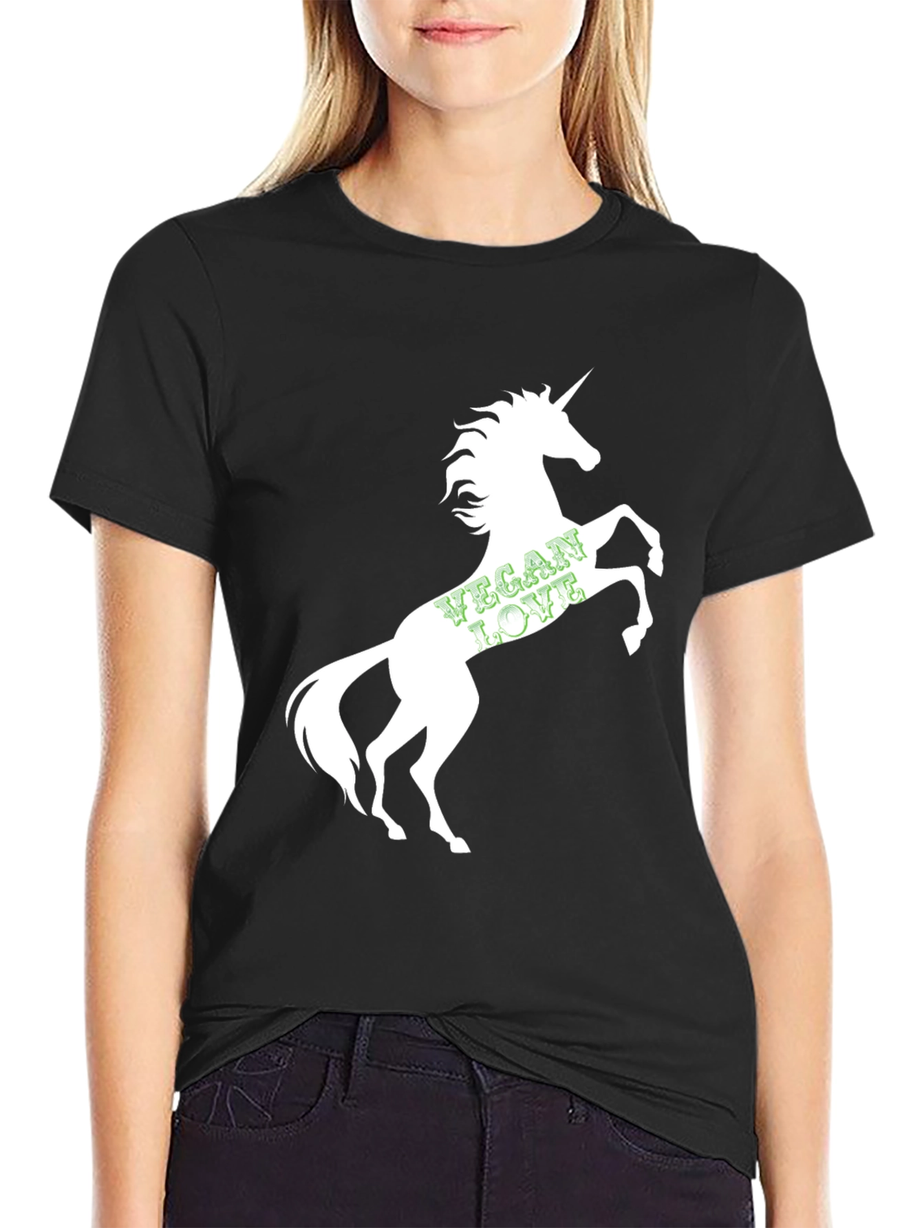 Vegan Love Unicorn Black T-Shirt