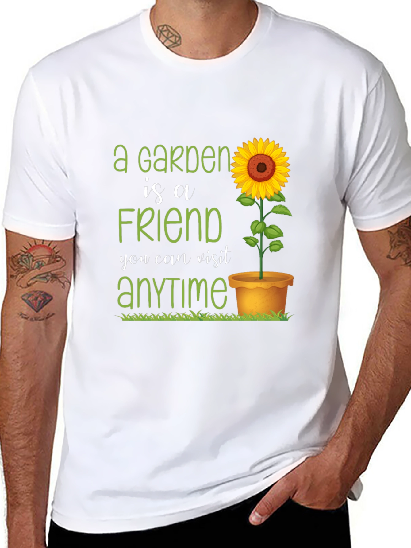 Garden Friend T-Shirt: Sunflower & Green Text