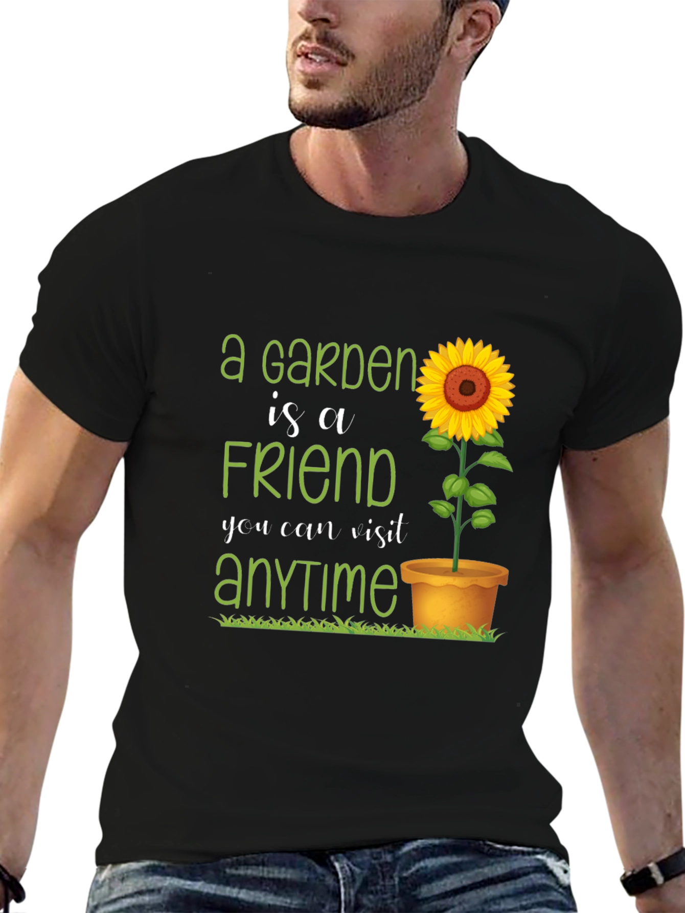 Garden Friend T-Shirt: Sunflower & Green Text