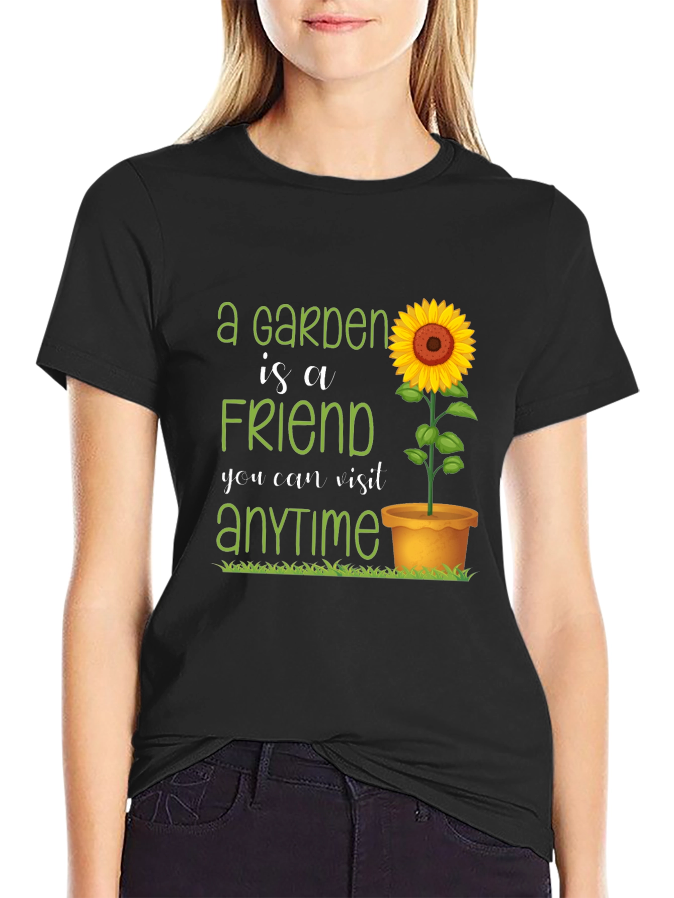 Garden Friend T-Shirt: Sunflower & Green Text