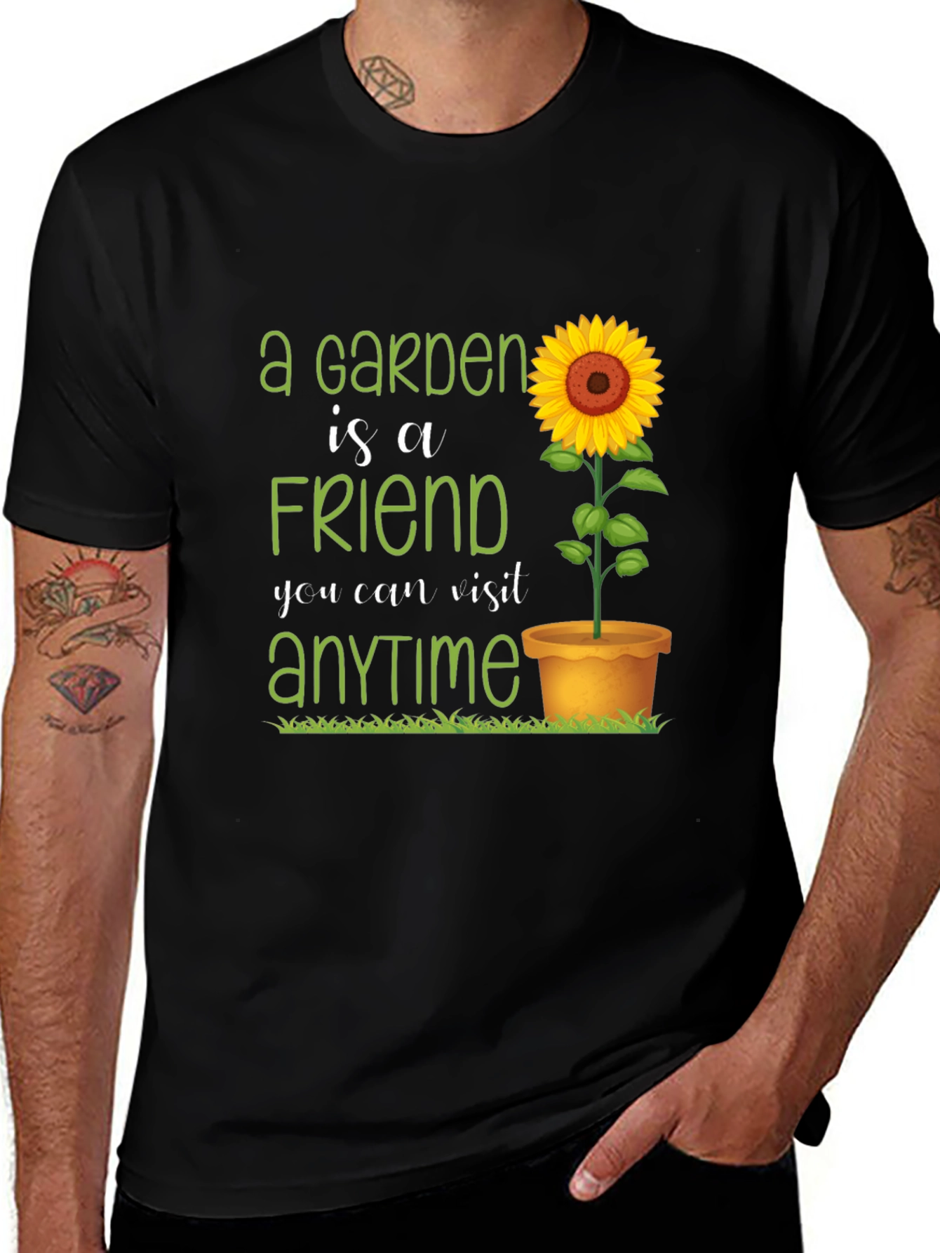 Garden Friend T-Shirt: Sunflower & Green Text