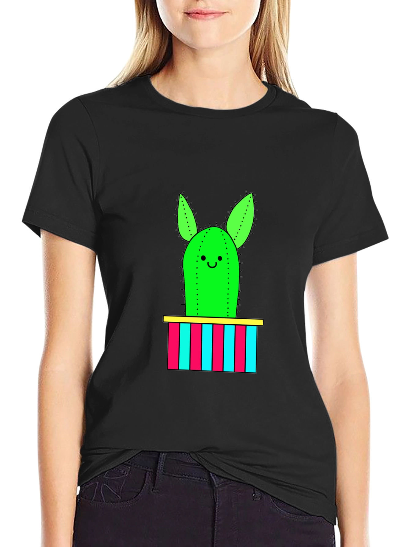 Cute Cactus Graphic Tee - Mens Black T-Shirt