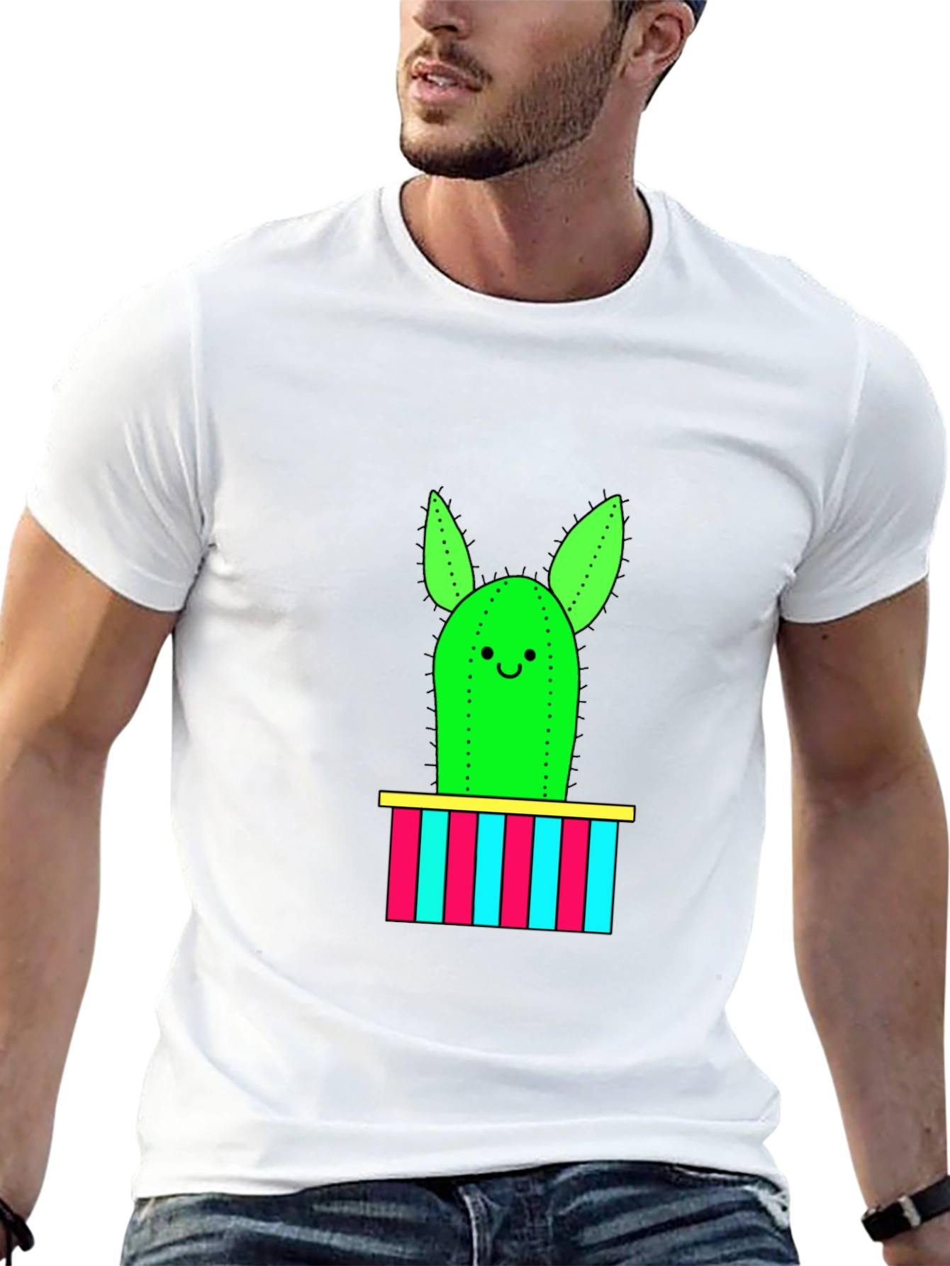 Cute Cactus Graphic Tee - Mens Black T-Shirt
