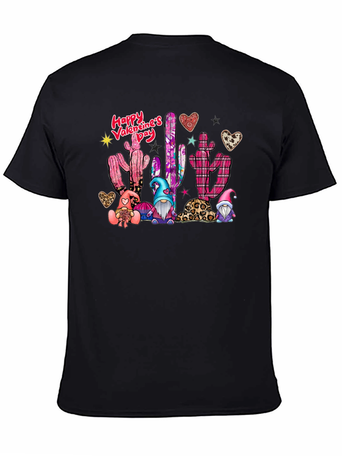 Valentines Day Cactus Gnomes Black T-Shirt