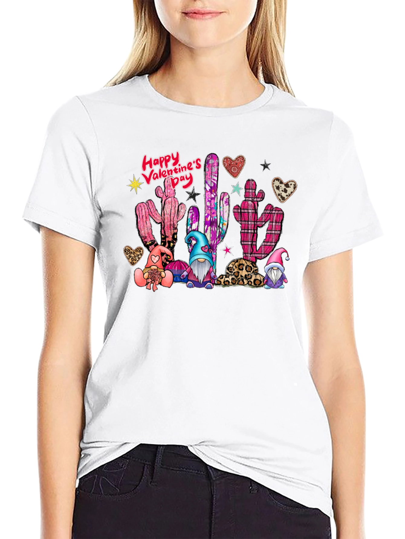 Valentines Day Cactus Gnomes Black T-Shirt