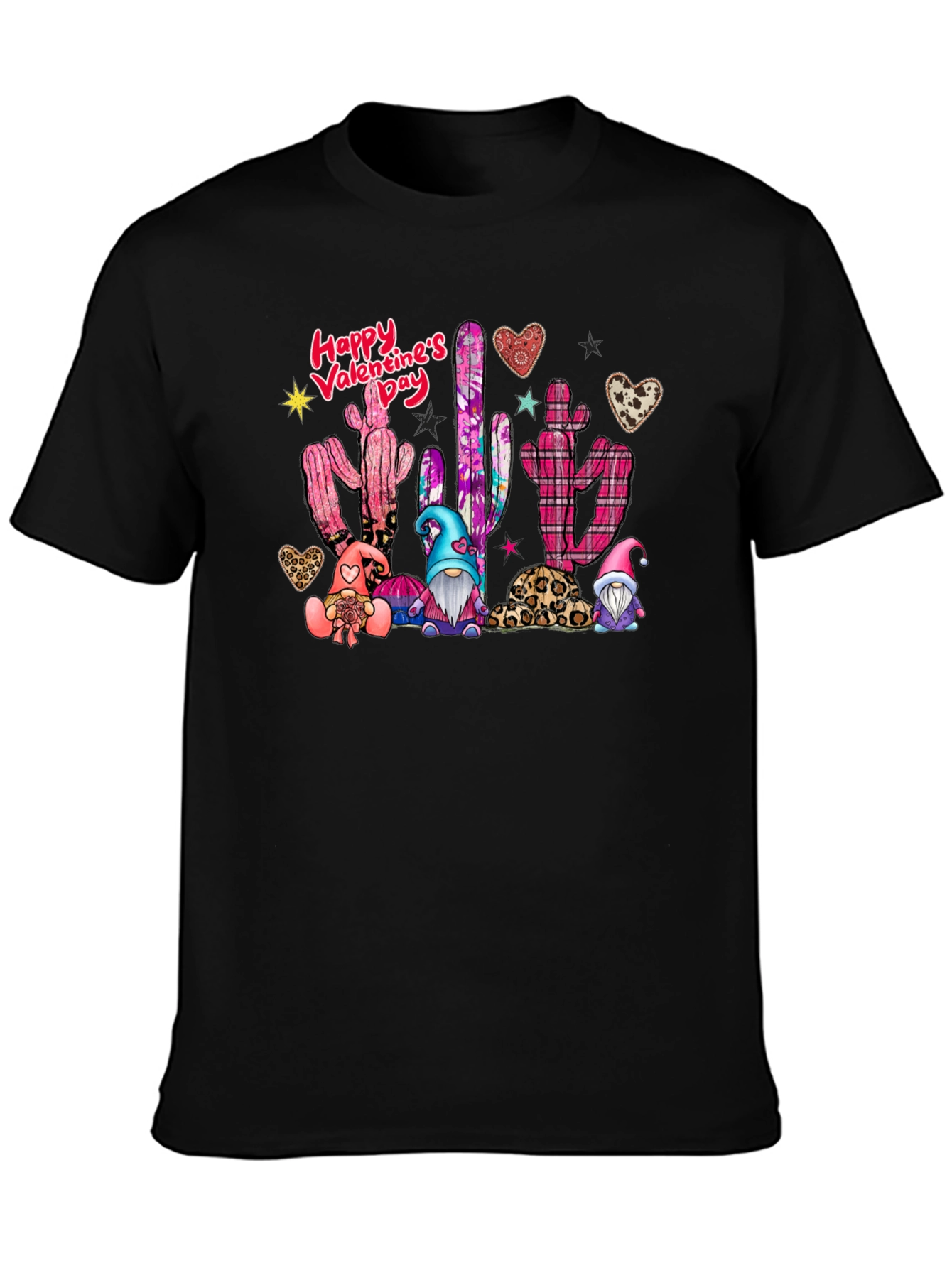 Valentines Day Cactus Gnomes Black T-Shirt