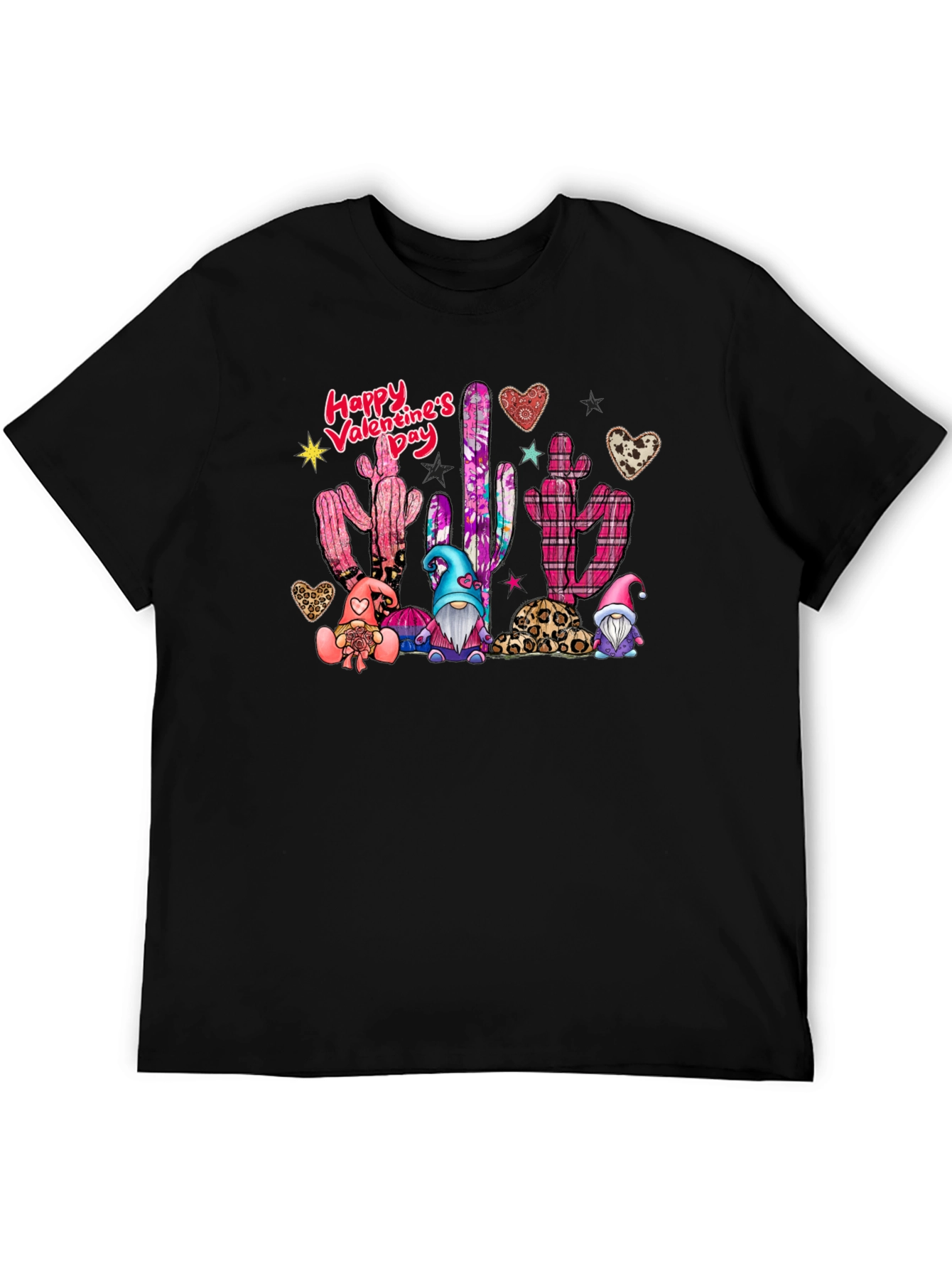 Valentines Day Cactus Gnomes Black T-Shirt