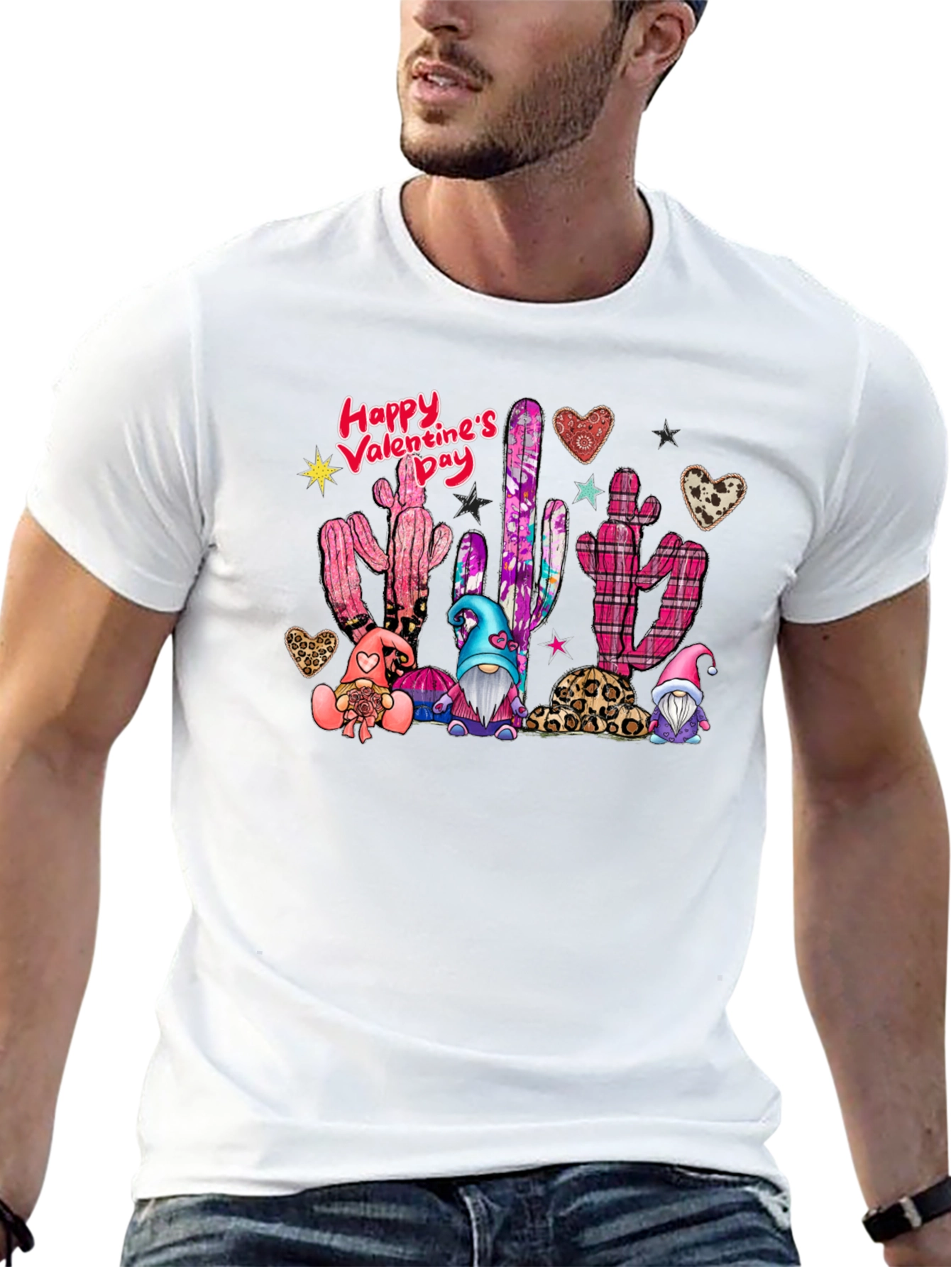 Valentines Day Cactus Gnomes Black T-Shirt